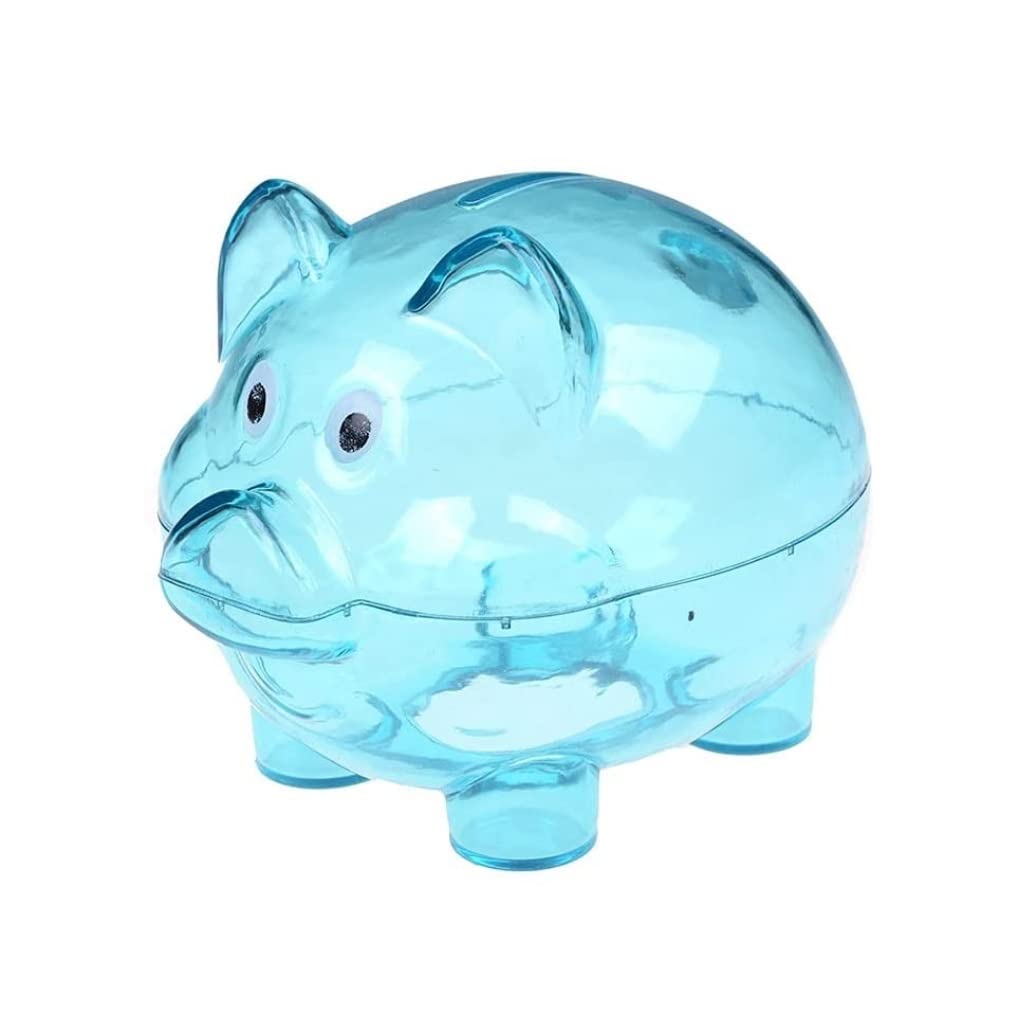 Transparent Cartoon Piggy Bank - 4 Color Plastic Money Saving Jar for Kids & Adults (Blue, 10x7x8cm) - Perfect for Birthday Gifts, Allowance Savings & Coin Collection