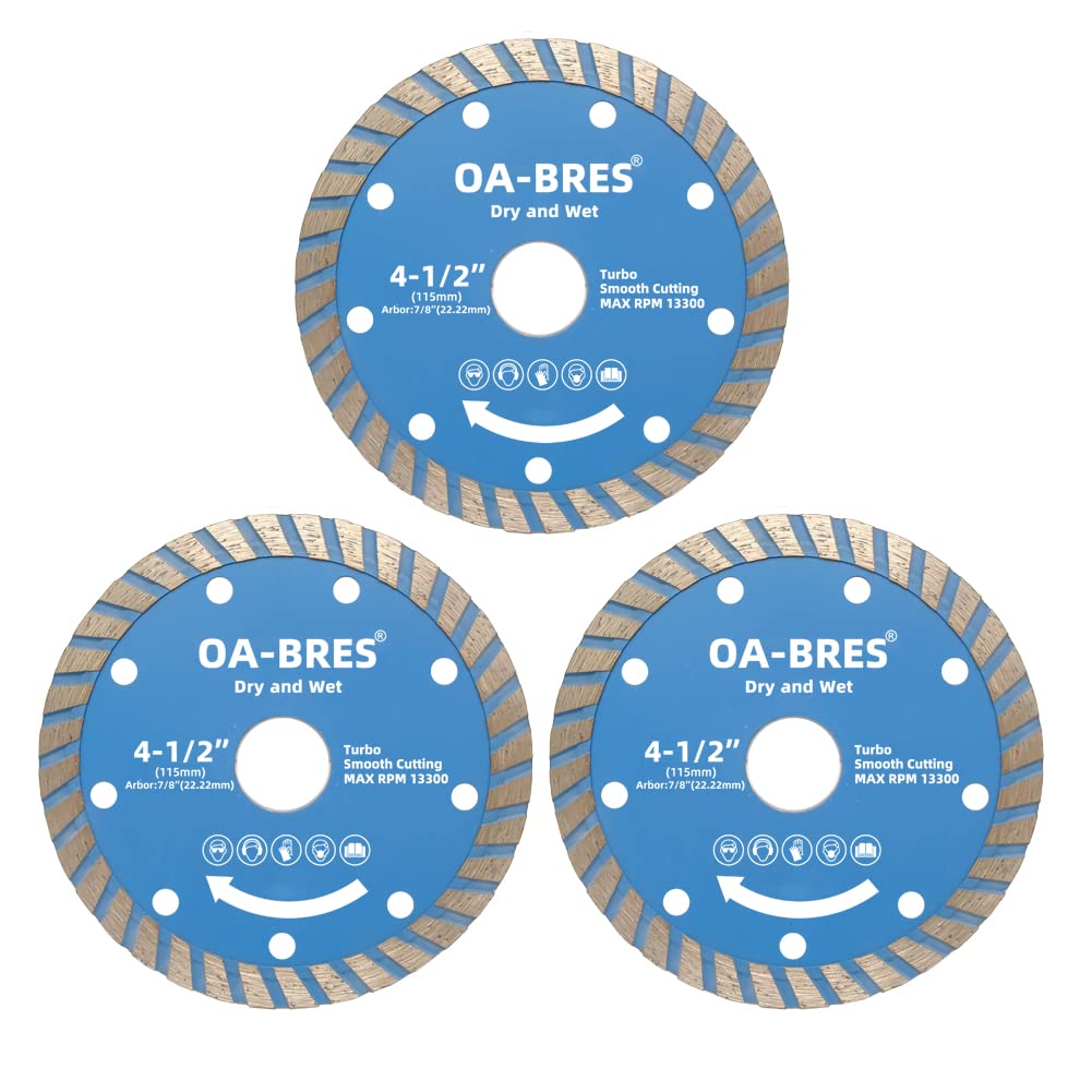 4-1/2 Inch Diamond Blade - Turbo Diamond Cutting Wheel for Angle Grinder | Dry & Wet Cutting for Tile, Concrete, Stone, Masonry, Brick & Block | 7/8