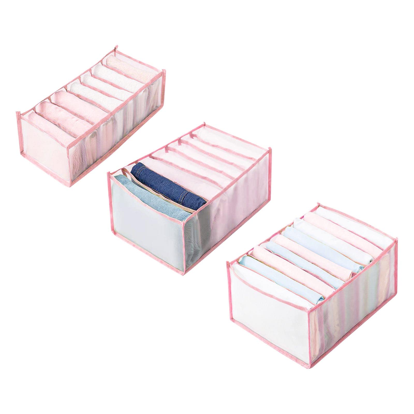 Mesh Storage Drawer Organizer for Pants & Clothes - Foldable Fabric Compartment Box with Clear View Design | Perfect for Closet, Dresser & Travel Organization