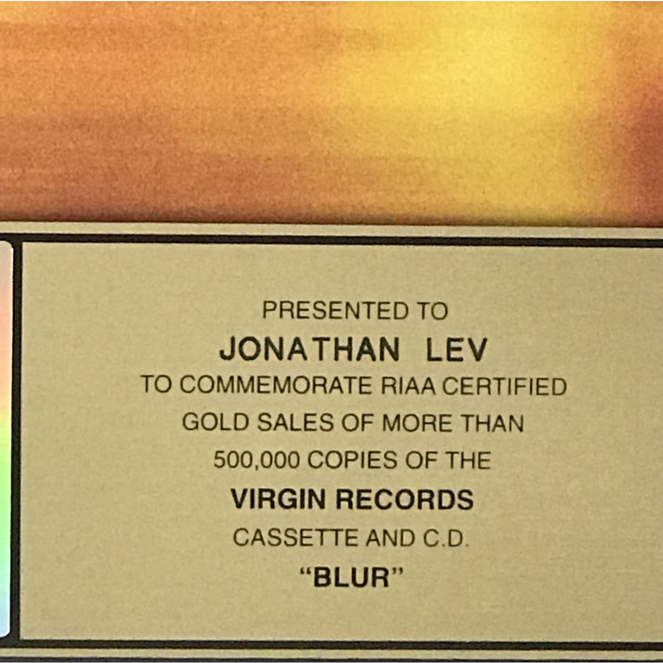 Blur Self-Titled RIAA Gold Album Award - Certified Music Collectible for Fans & Display