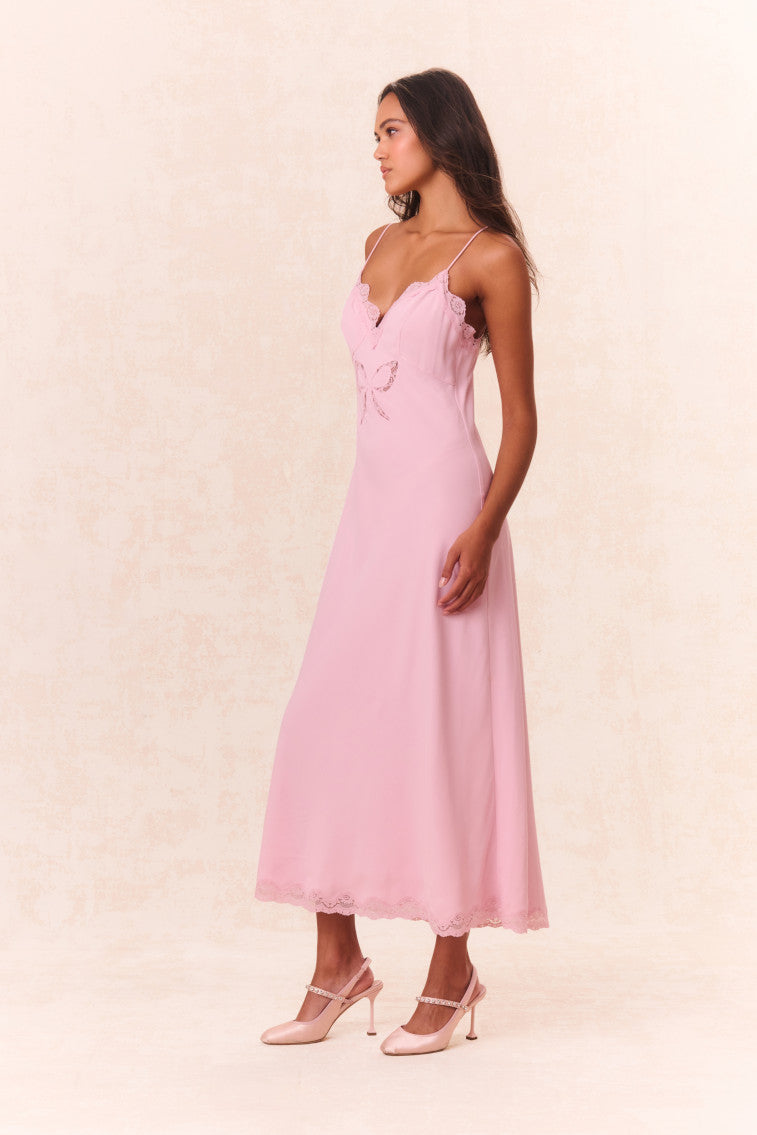 Elegant Manuela Bow Slip Maxi Dress for Women - Flowy Long Evening Gown with Adjustable Bow Detail - Perfect for Weddings, Parties & Special Occasions