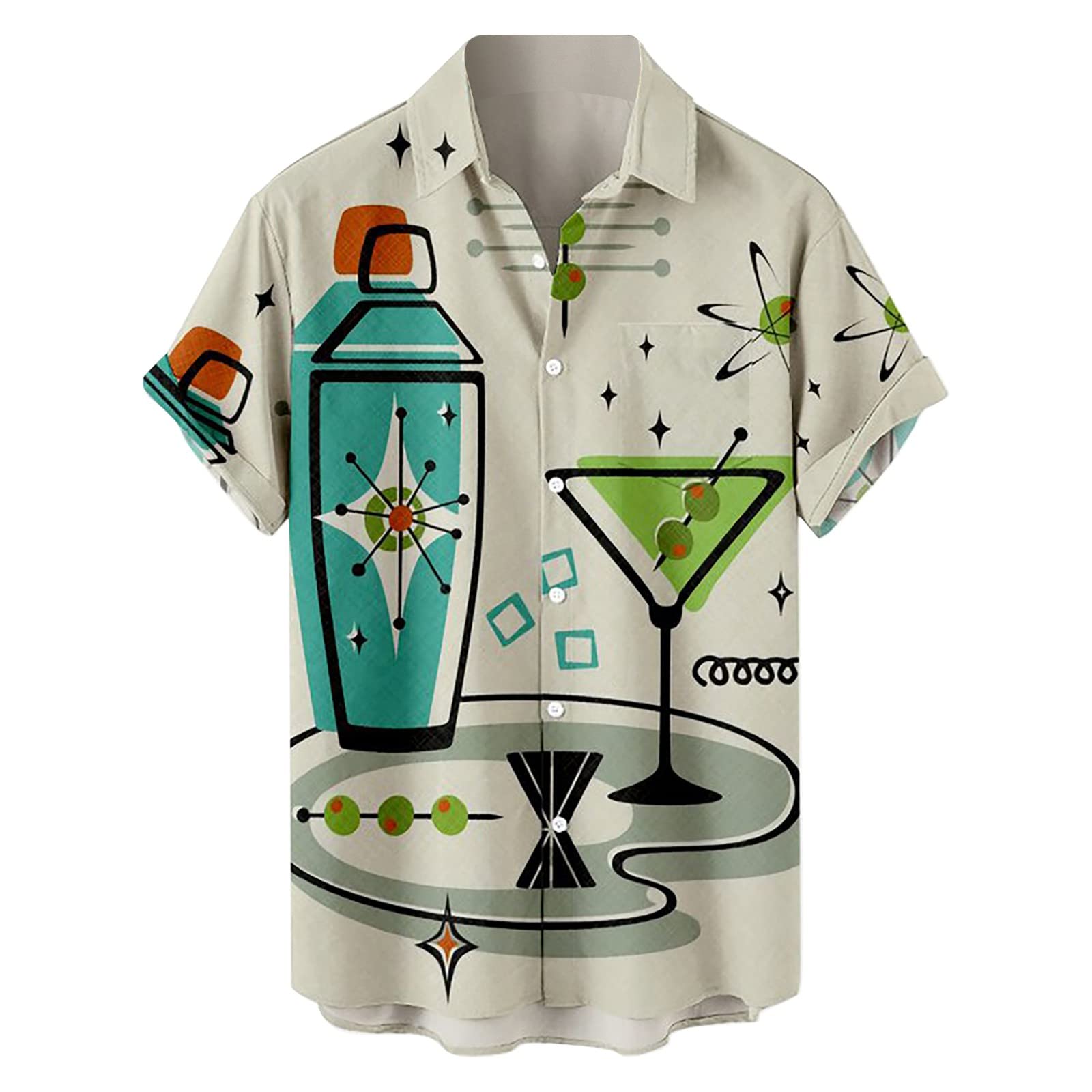 Men's Summer Short Sleeve Button-Up Shirt - Slim Fit Hawaiian Print Casual Top with Pocket | Beach Vacation, Party & Outdoor Wear