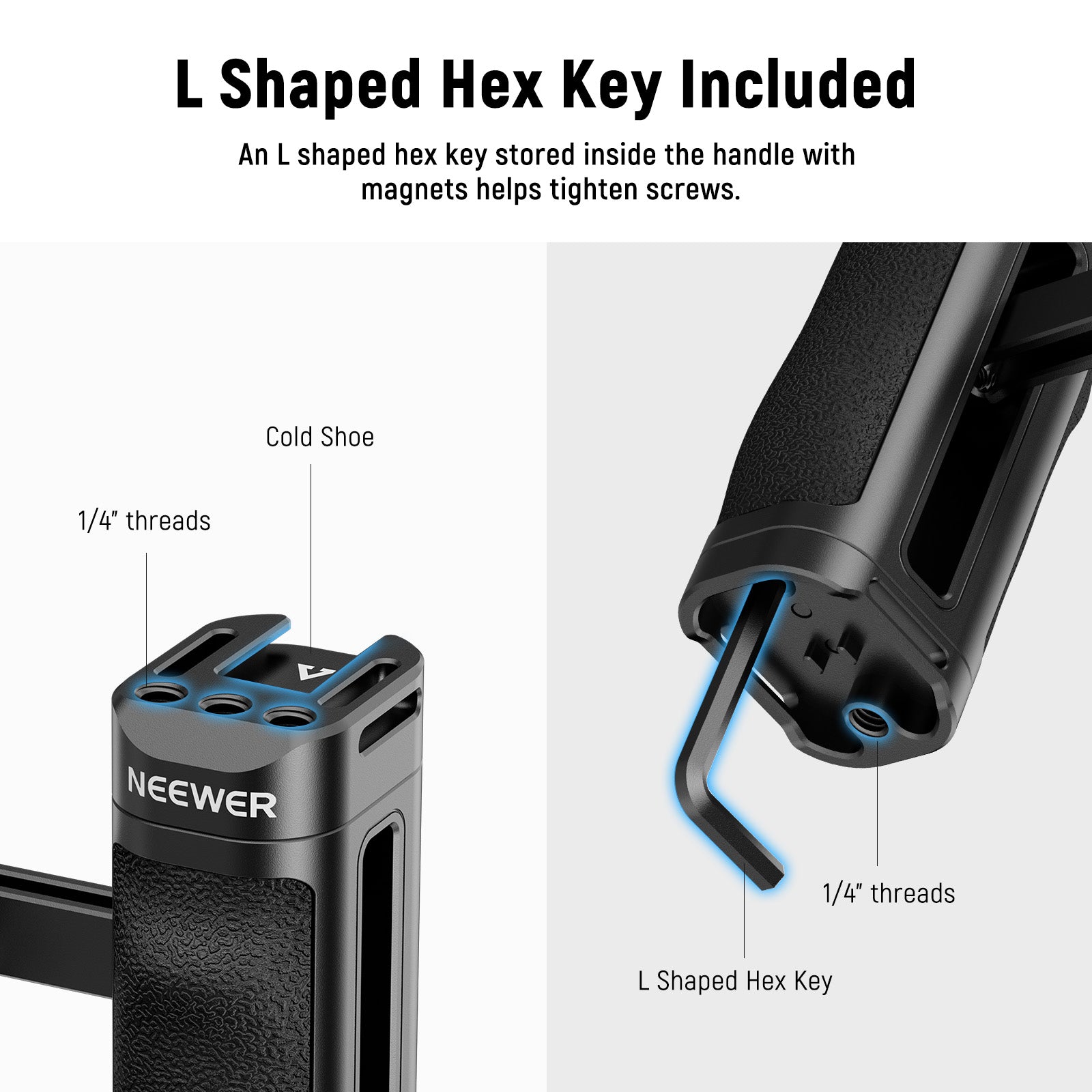 NEEWER CA067H Lightweight Aluminum Side Handle for DSLR Camera - Perfect for Vlogging, Filmmaking & Photography Accessories