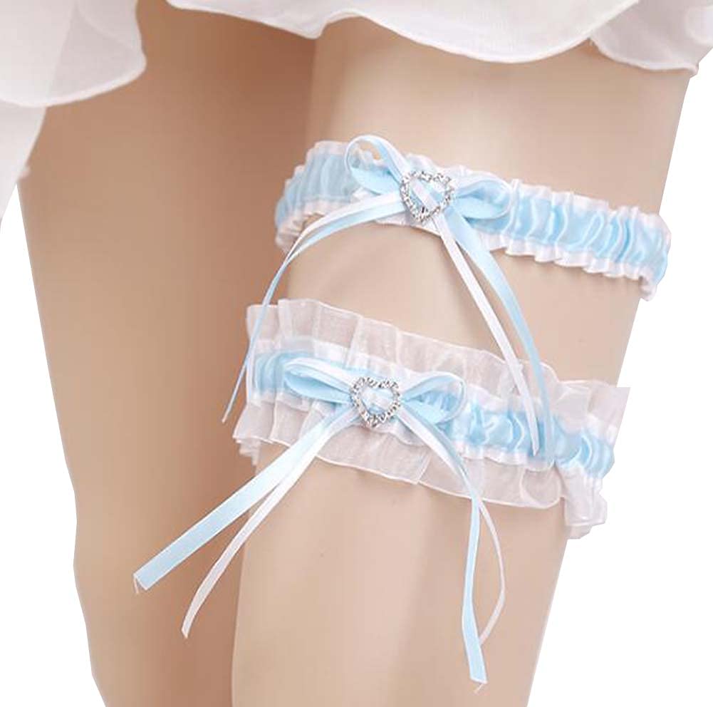 2 Pcs Wedding Garters Set - Elegant Bridal Garter Belt for Bride, Prom & Party - Lace Leg Garters with Bow #21 - Perfect for Wedding Bouquet Toss, Bridal Shower & Bachelorette Party