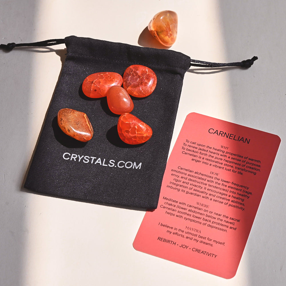 Natural Carnelian Tumbled Stones Healing Crystal Pouch - Chakra Balancing, Stress Relief & Positive Energy - Perfect for Meditation, Reiki, Jewelry Making & Home Decor