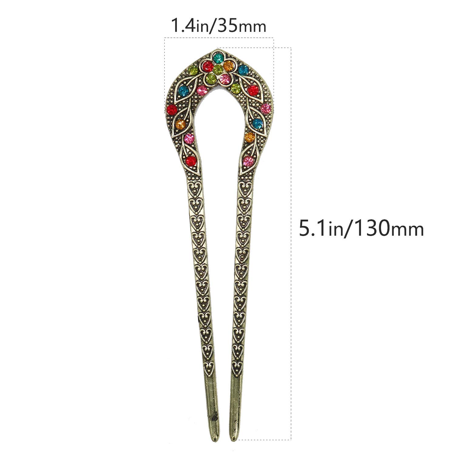 2 Pcs Vintage Crystal Rhinestone Hair Sticks - Double Prong Hair Pins for Chignon, Bun & Updo Hairstyles - Perfect for Weddings, Parties & Special Occasions