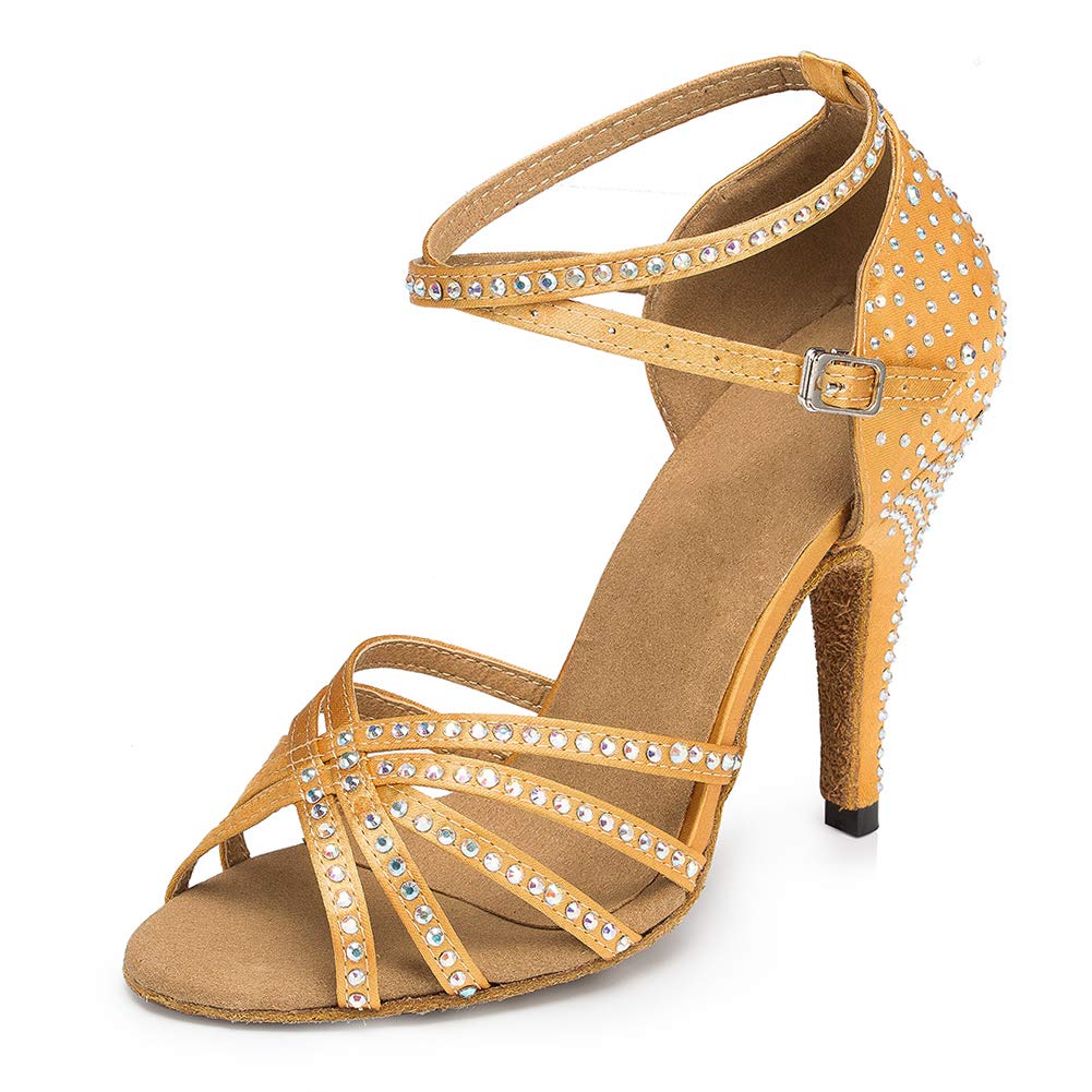 DKZSYIM Women's Latin Dance Shoes - Professional Ballroom Performance Shoes with Rhinestones (Model YCL154) - Perfect for Salsa, Tango, and Competitive Dance Events