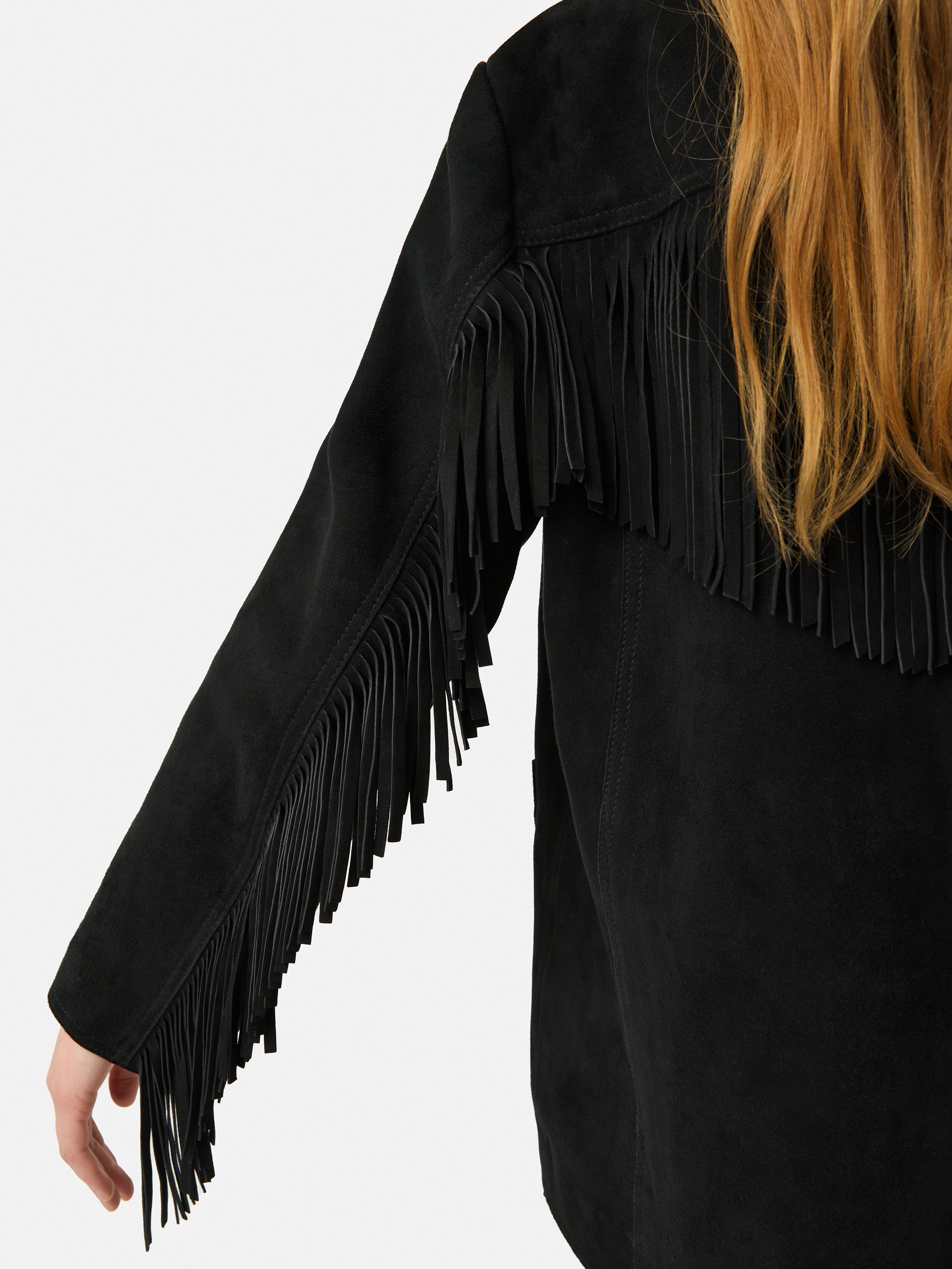 Fringed Suede Jacket for Women - Black Leather Biker Style Coat with Tassels | Perfect for Biker Outfits, Rock Concerts & Fall Fashion