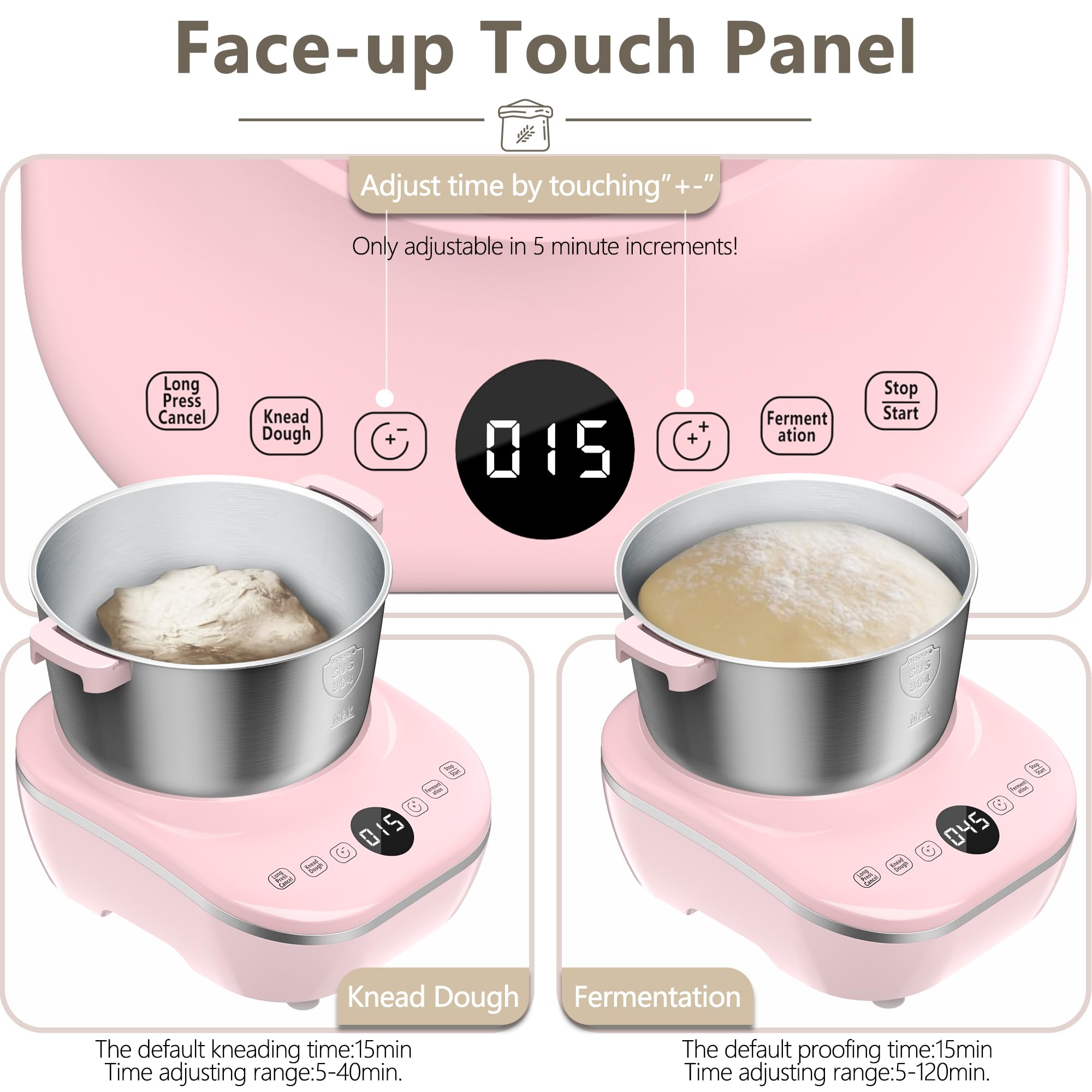 7L (7.3Qt) Electric Dough Mixer with Ferment Function - 304 Stainless Steel Stand Mixer for Bread, Pizza, Pastry, Dumpling & Roti Dough - Perfect for Home Baking & Christmas Gifts - Ideal for Kitchens, Bakeries & Holiday Cooking