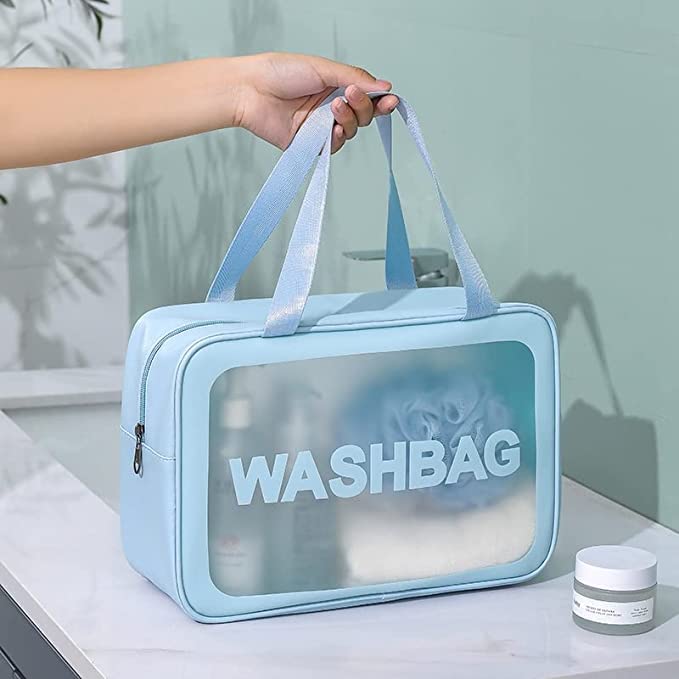Moxtiza Waterproof Makeup Pouch Set - Travel Toiletries Organizer Bag for Women, Cosmetic Storage Case with Multiple Compartments, Portable Wash Bag for Bathroom Essentials (Sky Blue) - Perfect for Travel, Gym & Daily Organization