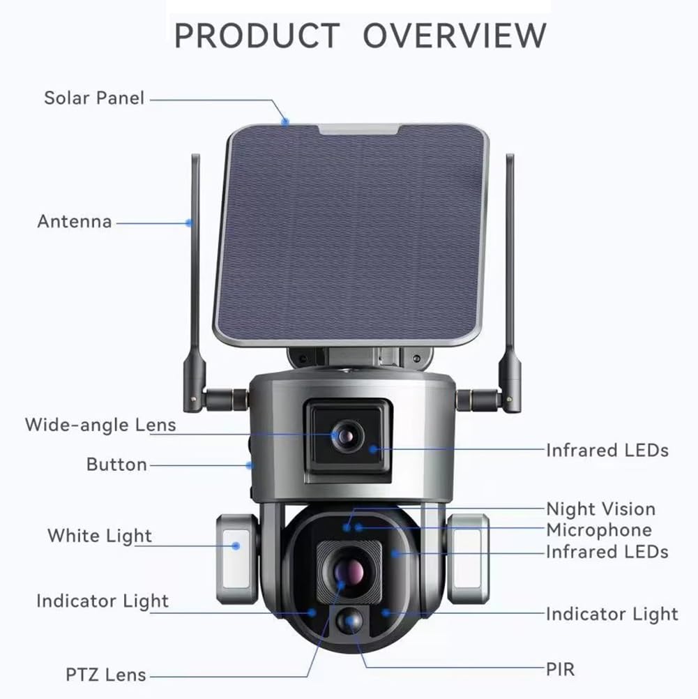 4MP Wireless Security Camera Outdoor - Solar Powered, 2.4GHz WiFi, PIR Motion Detection, Floodlight & Siren Alarm, Color/IR Night Vision, 20000mAh Battery, IP66 Waterproof (4X Zoom) - Ideal for Home Security, Backyard Monitoring & Property Protection