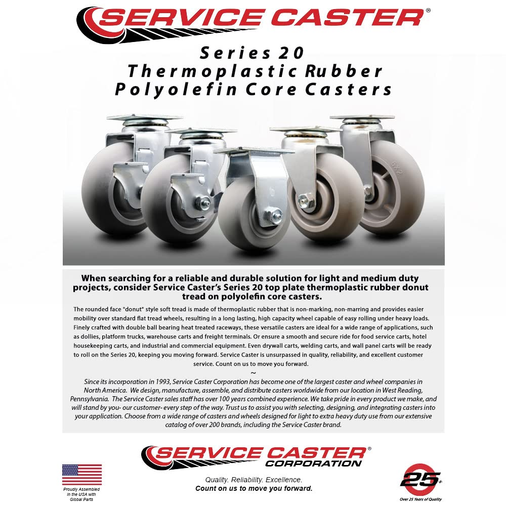 5 Inch Swivel Top Plate Caster Set with 2 Inch Thermoplastic Rubber Donut Tread Wheels - 1800 lbs Capacity Roller Bearing Casters (Set of 4) by Service Caster - Perfect for Industrial Equipment, Workbenches, and Heavy-Duty Furniture