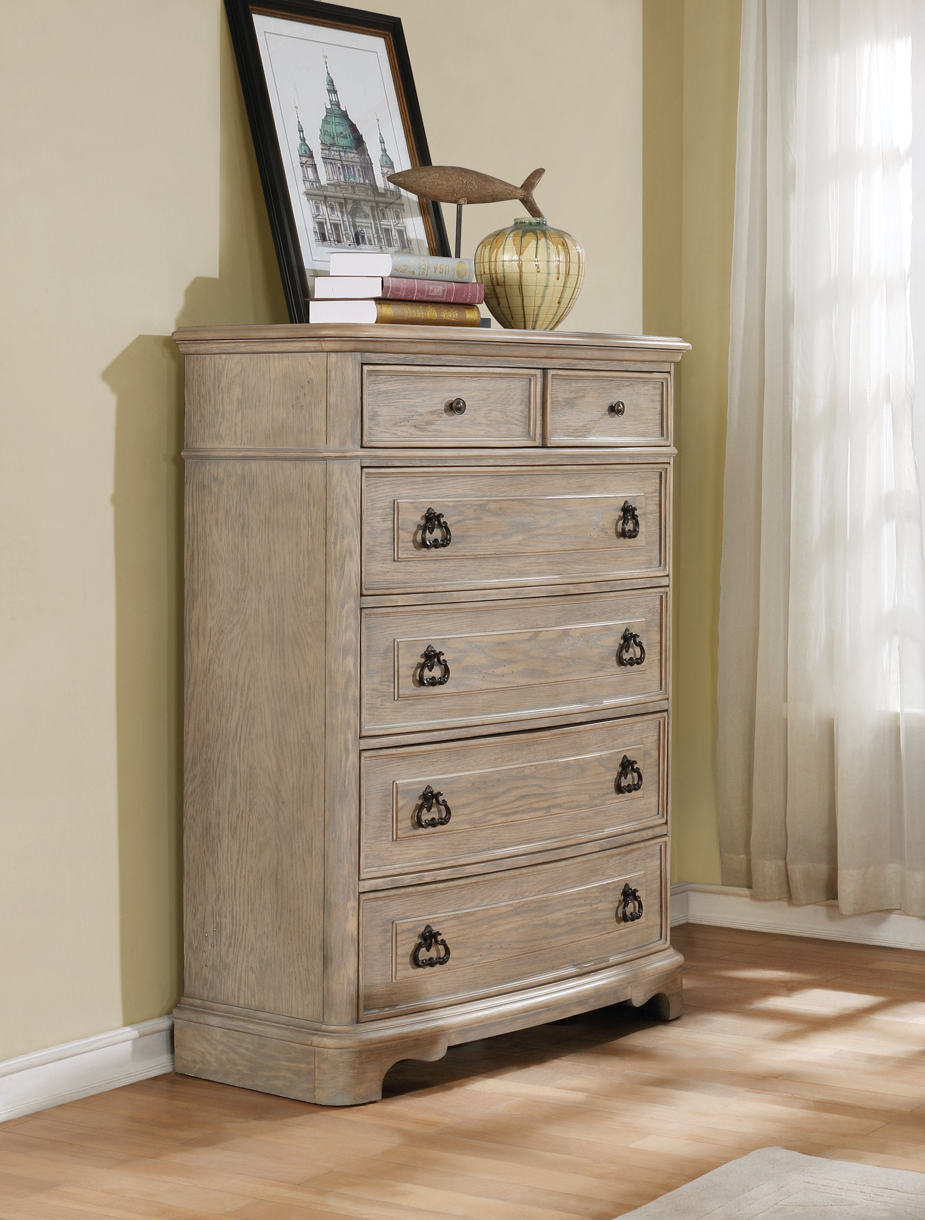 Piraeus 296 6-Drawer Whitewashed Wooden Dresser for Bedroom - Modern Farmhouse Storage Chest with Smooth Gliding Drawers | Perfect for Bedroom, Nursery, or Closet Organization