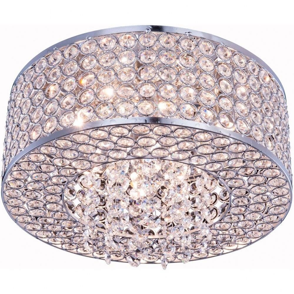 Amelie 4-Light Chrome Flush Mount Ceiling Light with Clear Royal Cut Crystal - Elegant Modern Lighting for Dining Room, Bedroom & Hallway