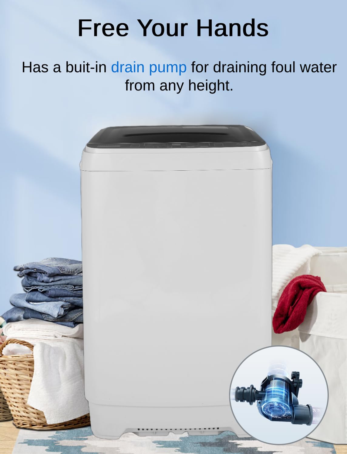 Portable Washing Machine 17.8Lbs Capacity - Full Automatic Washer Dryer Combo 2.3 Cu.ft with 10 Wash Programs & 8 Water Levels - Compact Laundry Solution for Apartments, RVs, Dorms & Small Spaces - Perfect for Travel, Camping & Tiny Homes