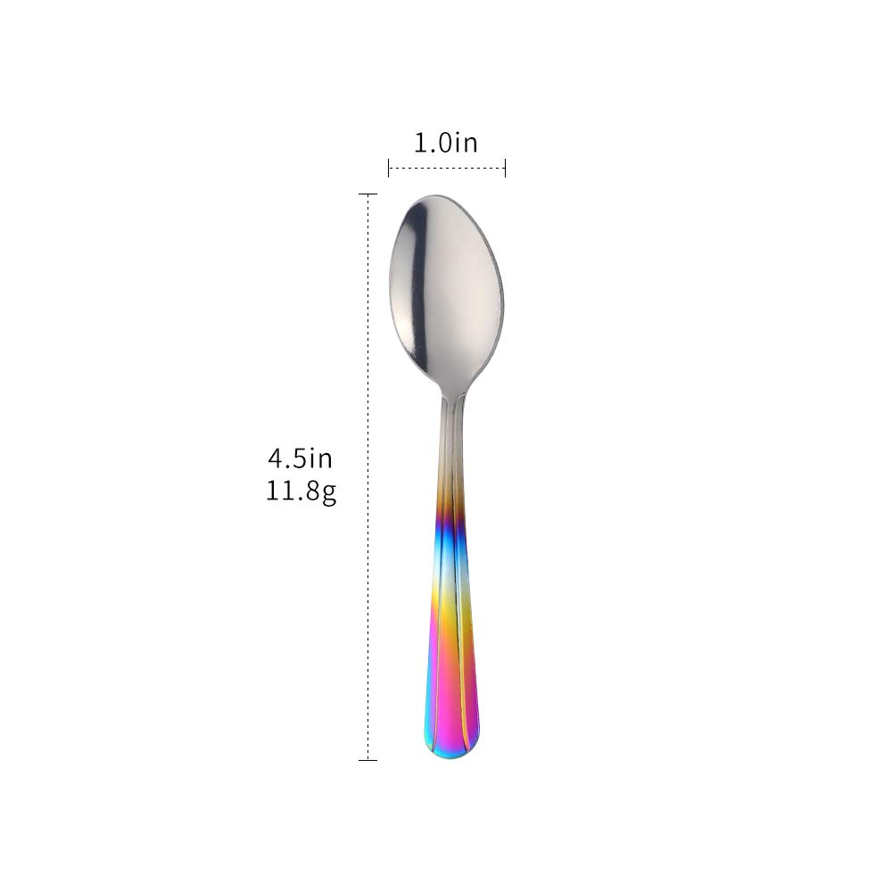 QIBOMOON 12-Pack Stainless Steel Espresso Spoons - 4.5 Inch Mini Teaspoons for Coffee, Tea, Desserts, Ice Cream & Cappuccino - Gradient Rainbow Color Set - Perfect for Home, Café & Restaurant Use