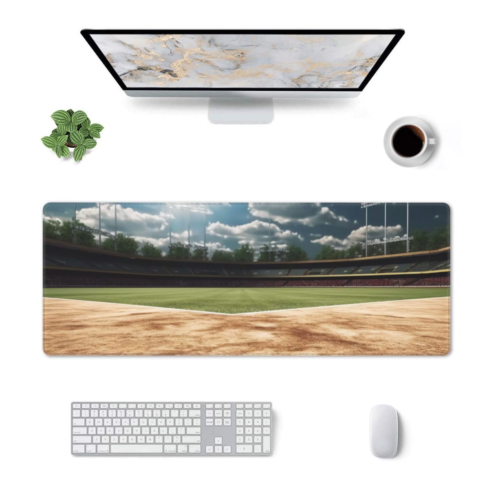 Baseball Sports Field Print Mouse Pad - 11.8x31.5 Inch Non-Slip Gaming Mousepad with Strong Adhesion & Durable Surface - Perfect for Office Work, PC Gaming & Computer Setup Accessories
