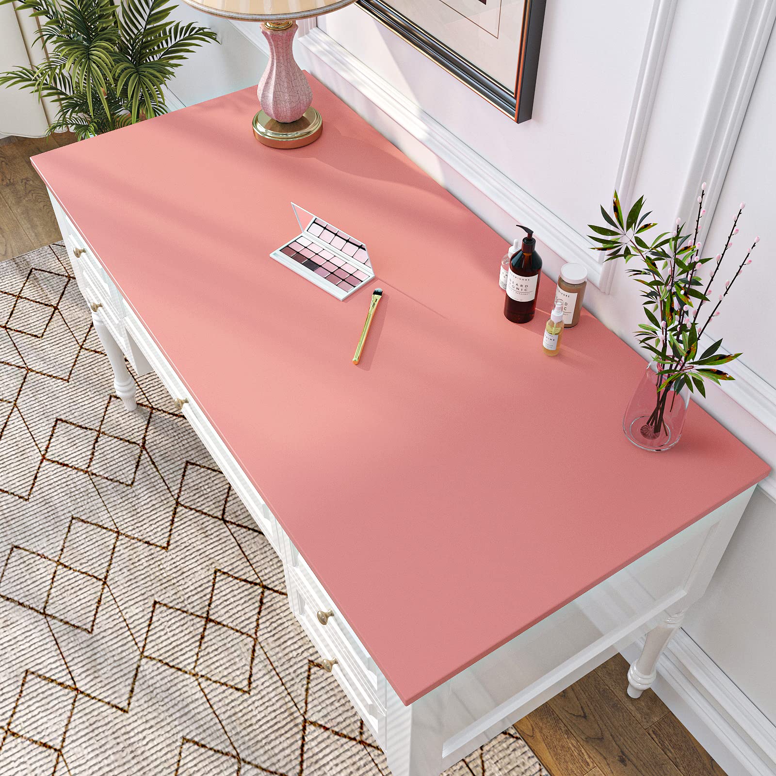 Self-Adhesive Matte Salmon Pink Vinyl Wallpaper - Removable Peel & Stick Wall Covering for Walls, Cabinets, Shelves (15.7