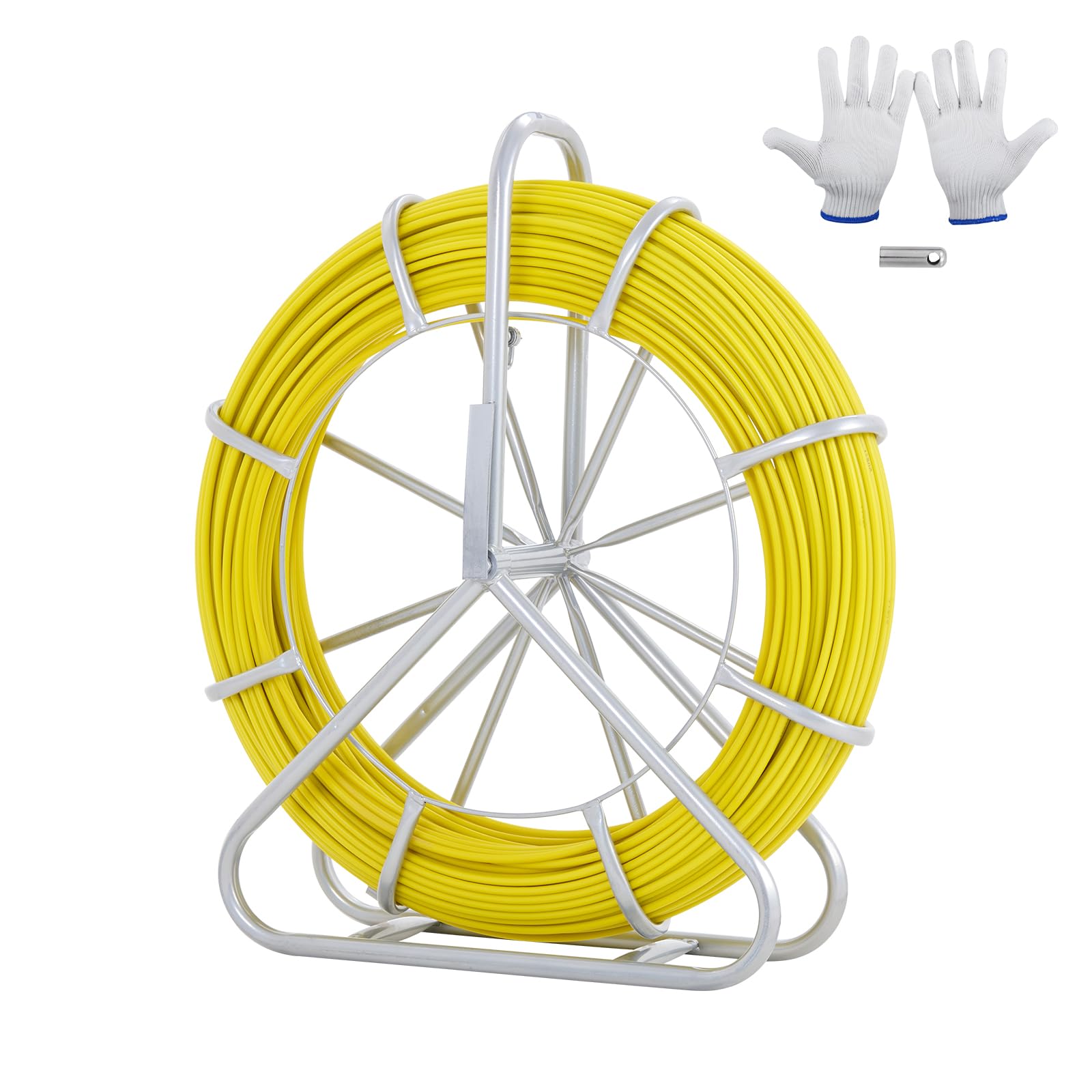 VEVOR 1/4 Inch Fiberglass Fish Tape - 656ft Electrical Wire Puller with Steel Reel Stand | 6mm x 200m Cable Running Rod for Conduit & Duct Work | Perfect for Electricians & DIY Home Wiring Projects