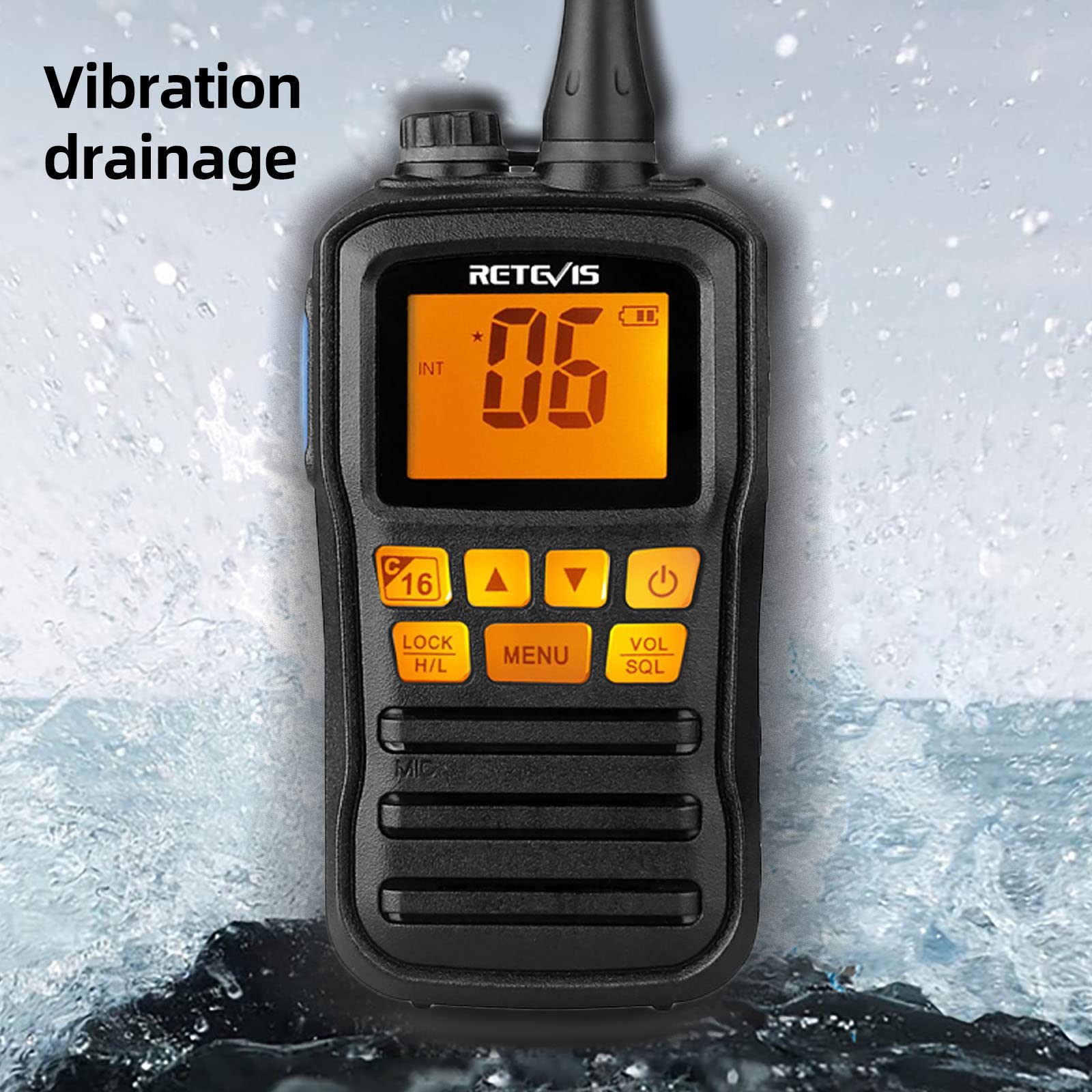 Retevis RM01 Waterproof Floating Handheld Marine Two-Way Radio with NOAA Weather Alert - IP67 Rated for Boating, Sailing & Emergency Communication (1 Pack) - Perfect for Boats, Yachts, Fishing & Marine Adventures