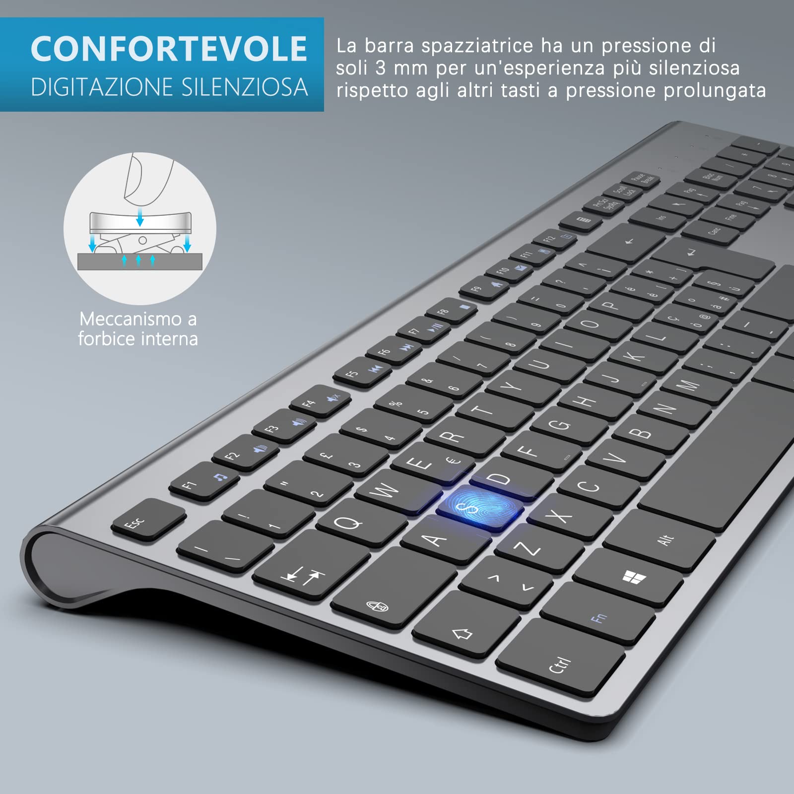 JOYACCESS Wireless Keyboard and Mouse Combo, Full-Size Compact 2.4GHz Wireless Keyboard with Rechargeable Battery & Ergonomic Silent Mouse for PC, Laptop, Office, Home - Grey Black | Perfect for Work, Gaming & Everyday Computing