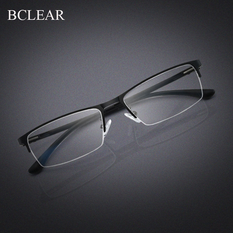 Bclear Men's Semi-Rimless Square Alloy Eyeglasses A1508 - Lightweight Metal Frame Glasses for Office, Reading & Daily Wear