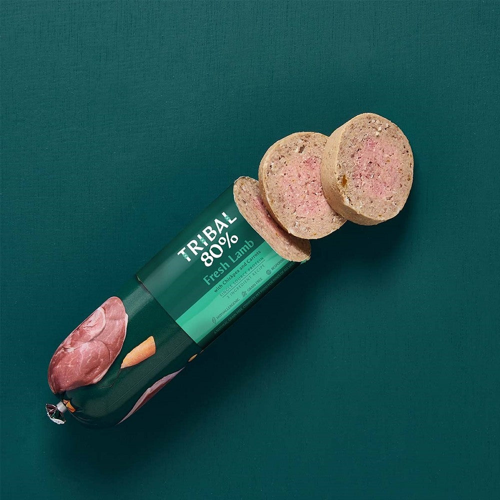 Premium 80% Gourmet Sausage Fresh Lamb Wet Dog Food - High Protein Grain-Free Recipe for Puppies & Adult Dogs - Perfect for Training Treats & Mealtime Toppers