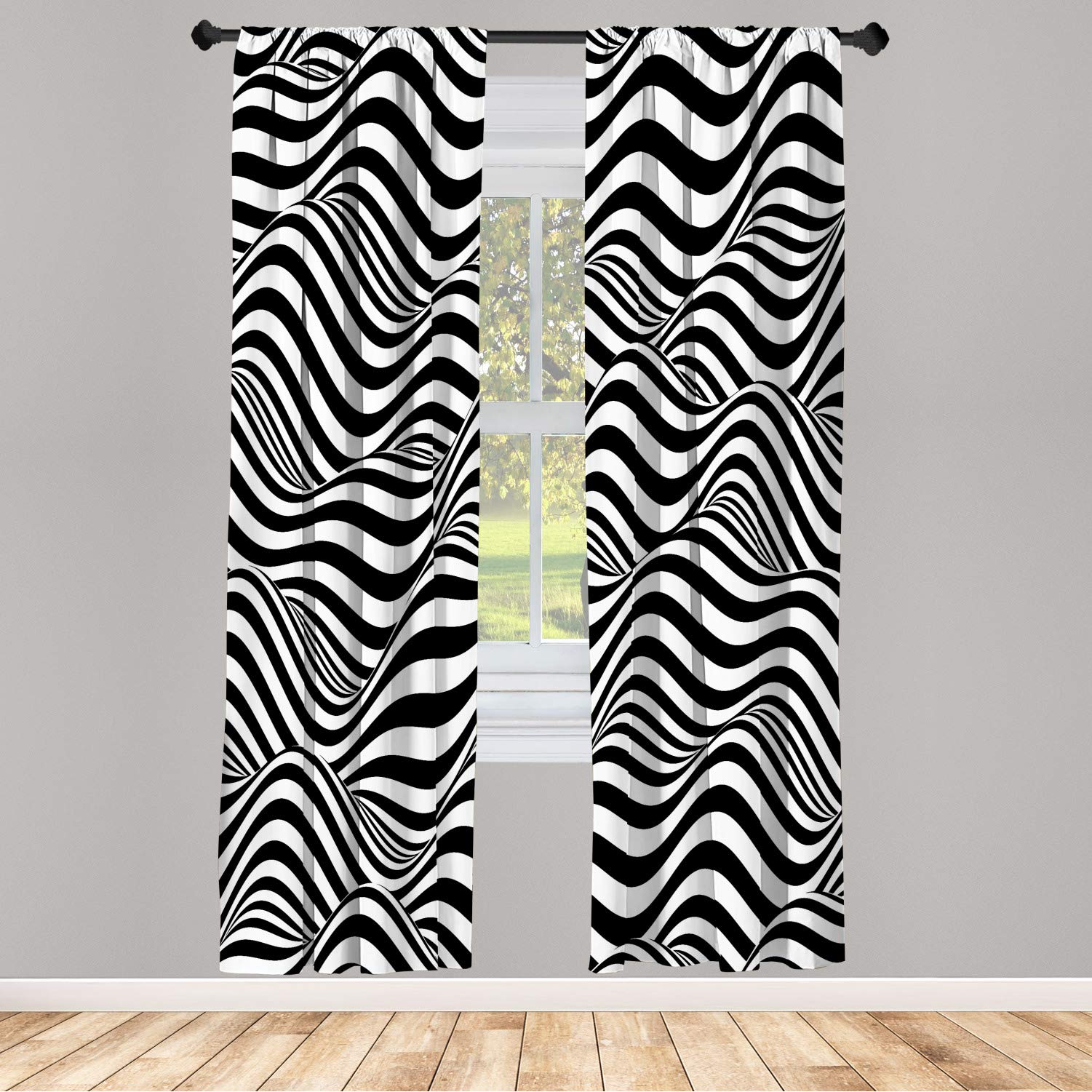 Ambesonne Black & White Abstract Window Curtains Set of 2 - 28