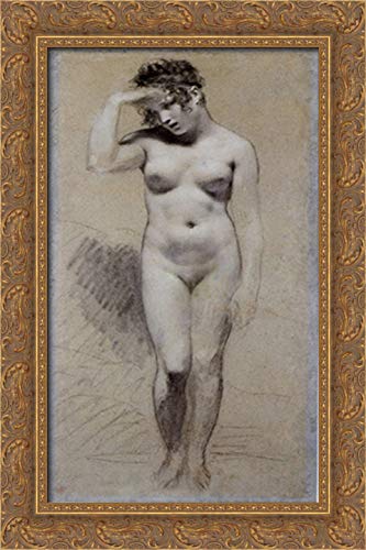 Pierre Paul Prud'hon Charcoal & Chalk Drawing - Female Nude Artwork 16x24 Inches in Gold Ornate Wood Frame - Elegant Home Decor for Living Room, Bedroom or Office