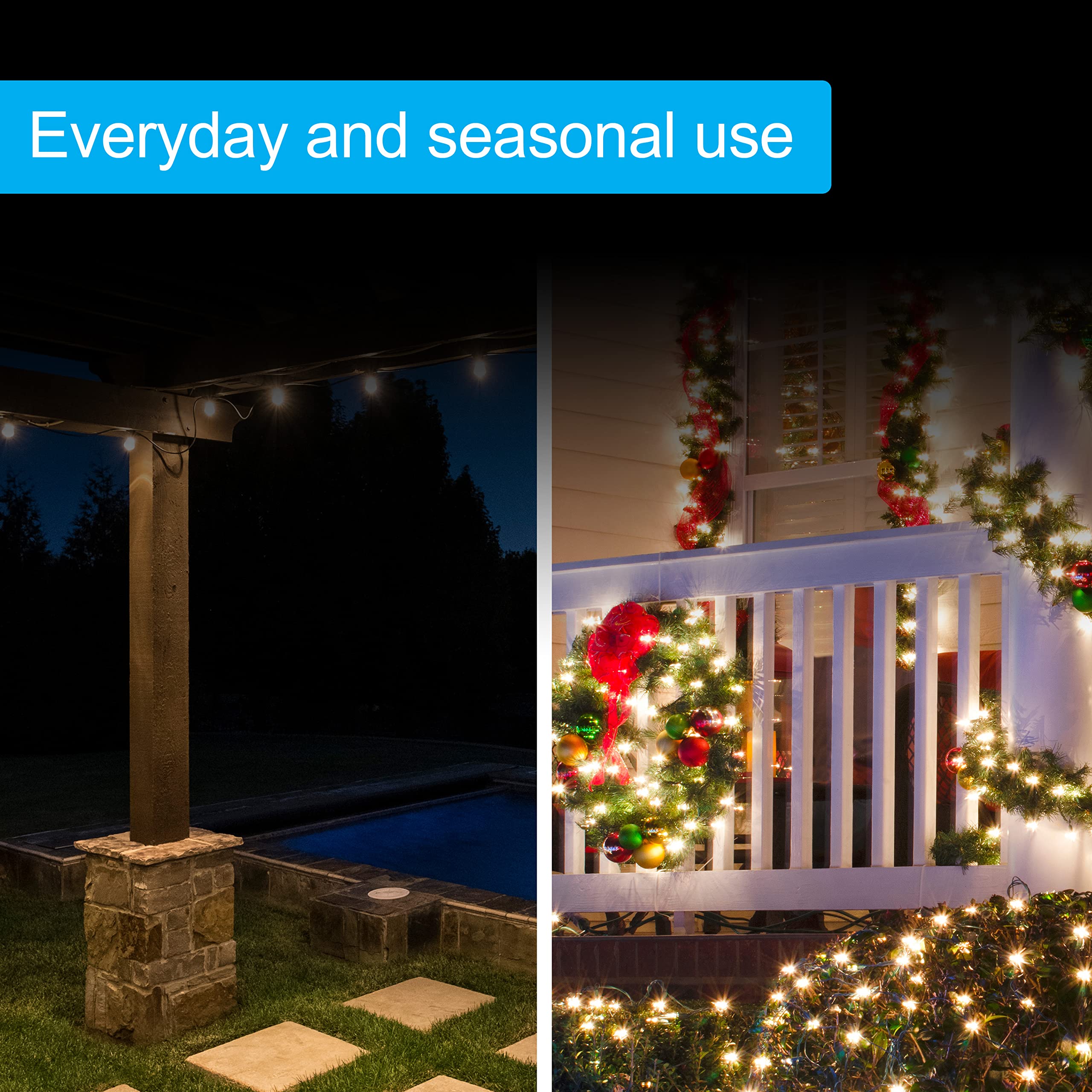 GE Outdoor Outlet Timer with Dusk-to-Dawn Sensor - Weather-Resistant Grounded Electrical Timer for Holiday Lights, Landscape Lighting & Seasonal Decor (1 Pack, Black, 8/6/4/2hr Countdown) - Perfect for Patios, Gardens & Outdoor Holiday Displays