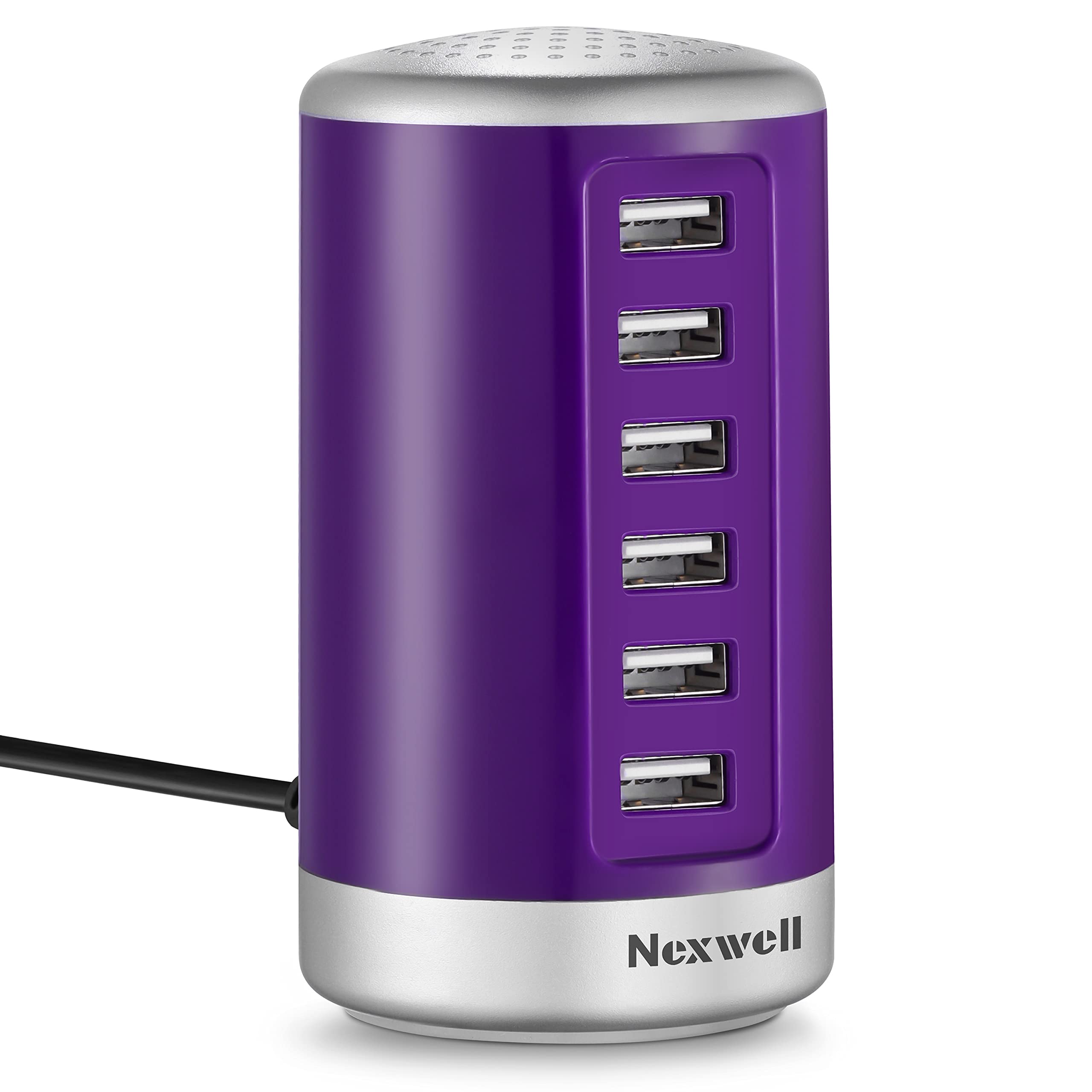 Nexwell 30W 6-Port USB Wall Charger with Smart ID Technology - Fast Charging Station for iPhone 15/14/13, iPad Pro/Air, Samsung Galaxy, Android Devices - Compact Desktop Charger for Home, Office, Travel (Purple)