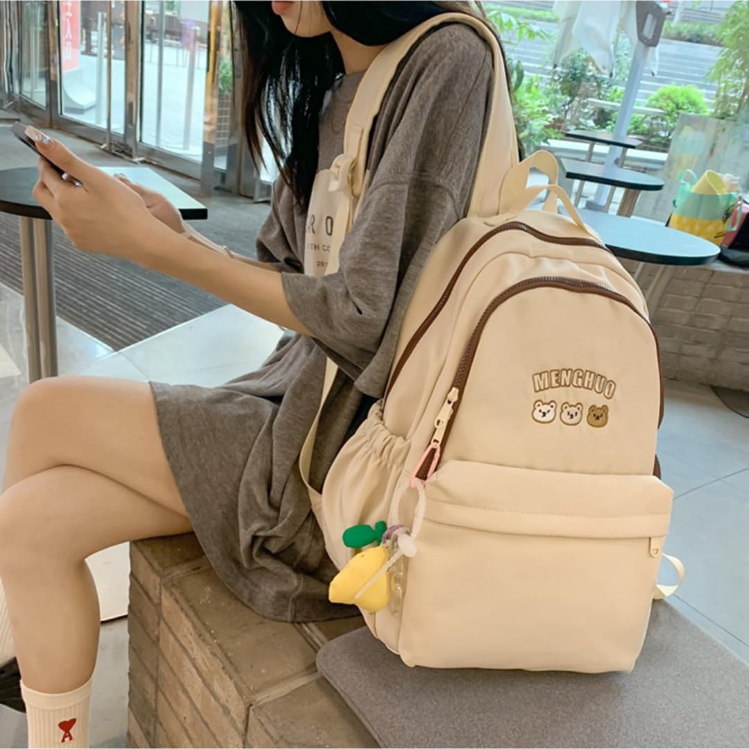 Stylish Kawaii Cute Backpack for School - Aesthetic Laptop Backpack with Accessories (White) - Perfect for College, Travel & Everyday Use