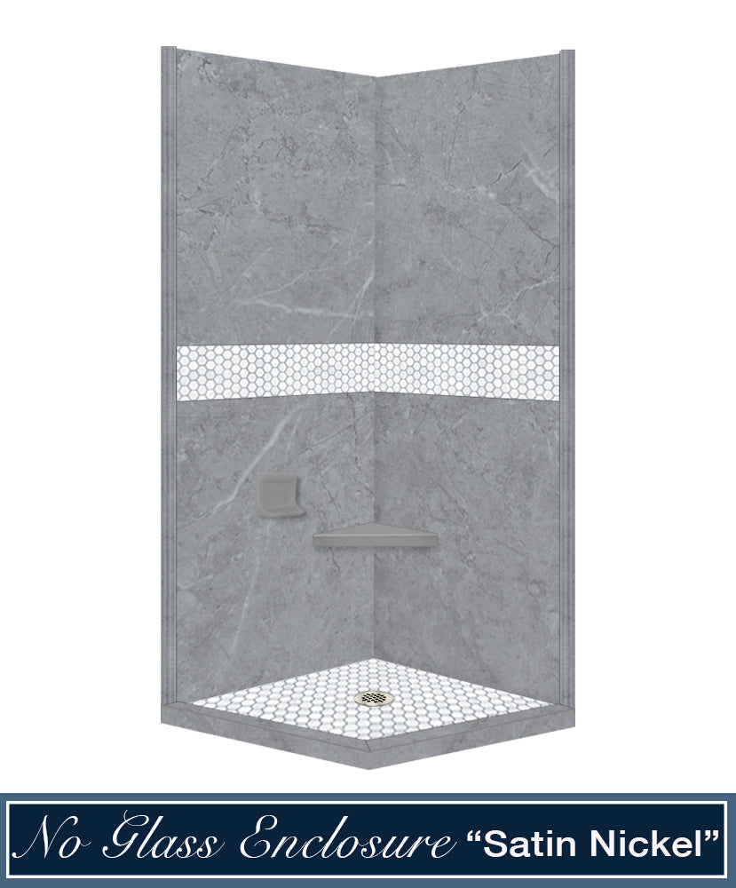 Premium Grio Marble Pearl Hex Mosaic Tile Shower Enclosure Kit - Waterproof Bathroom Wall & Floor Corner Design for Modern Homes