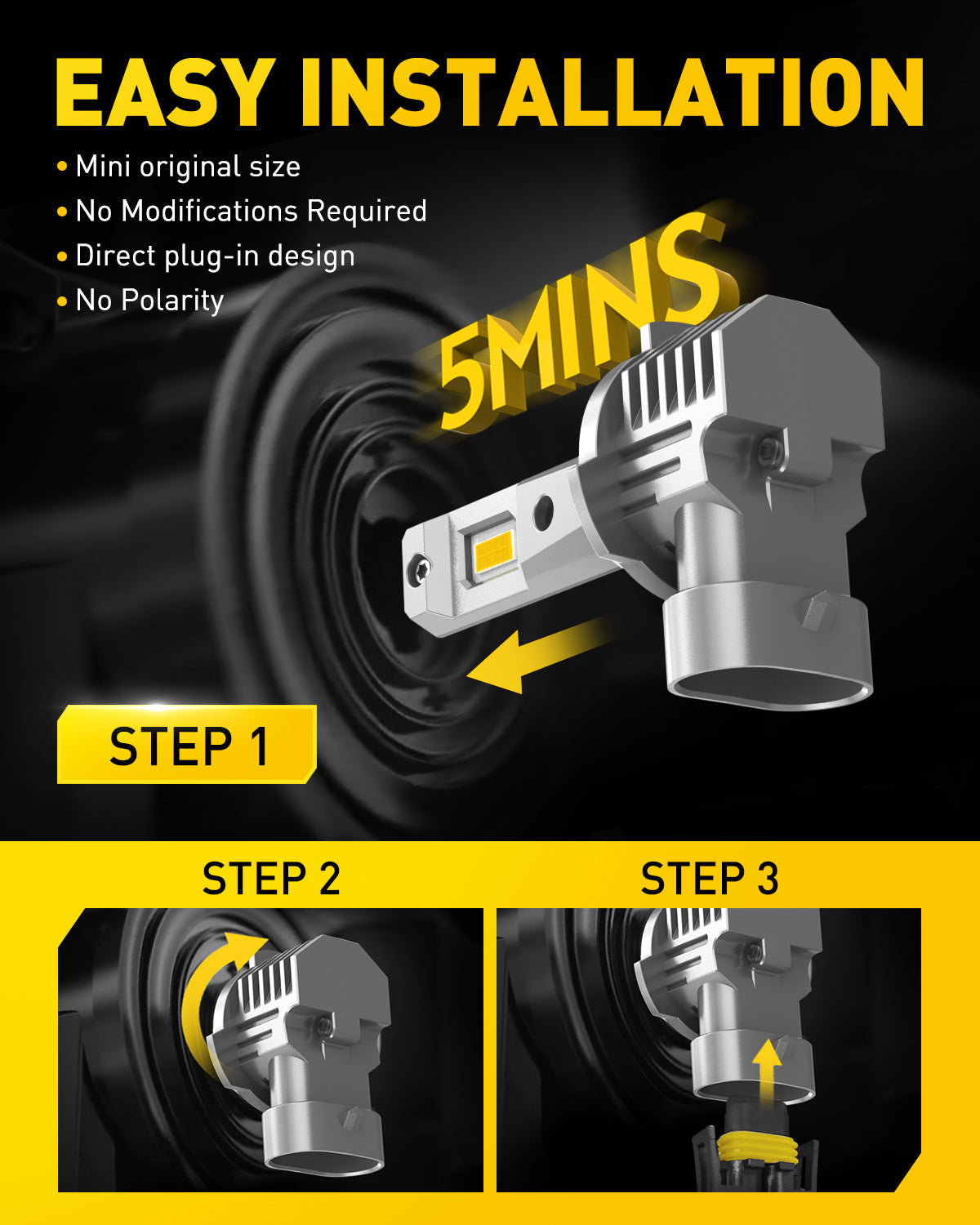 AUXITO H10 9140 9145 LED Fog Lights 3000K Amber Yellow - 600% Brighter Fanless Design, Plug & Play - Perfect for Off-Roading, Night Driving & Inclement Weather Conditions