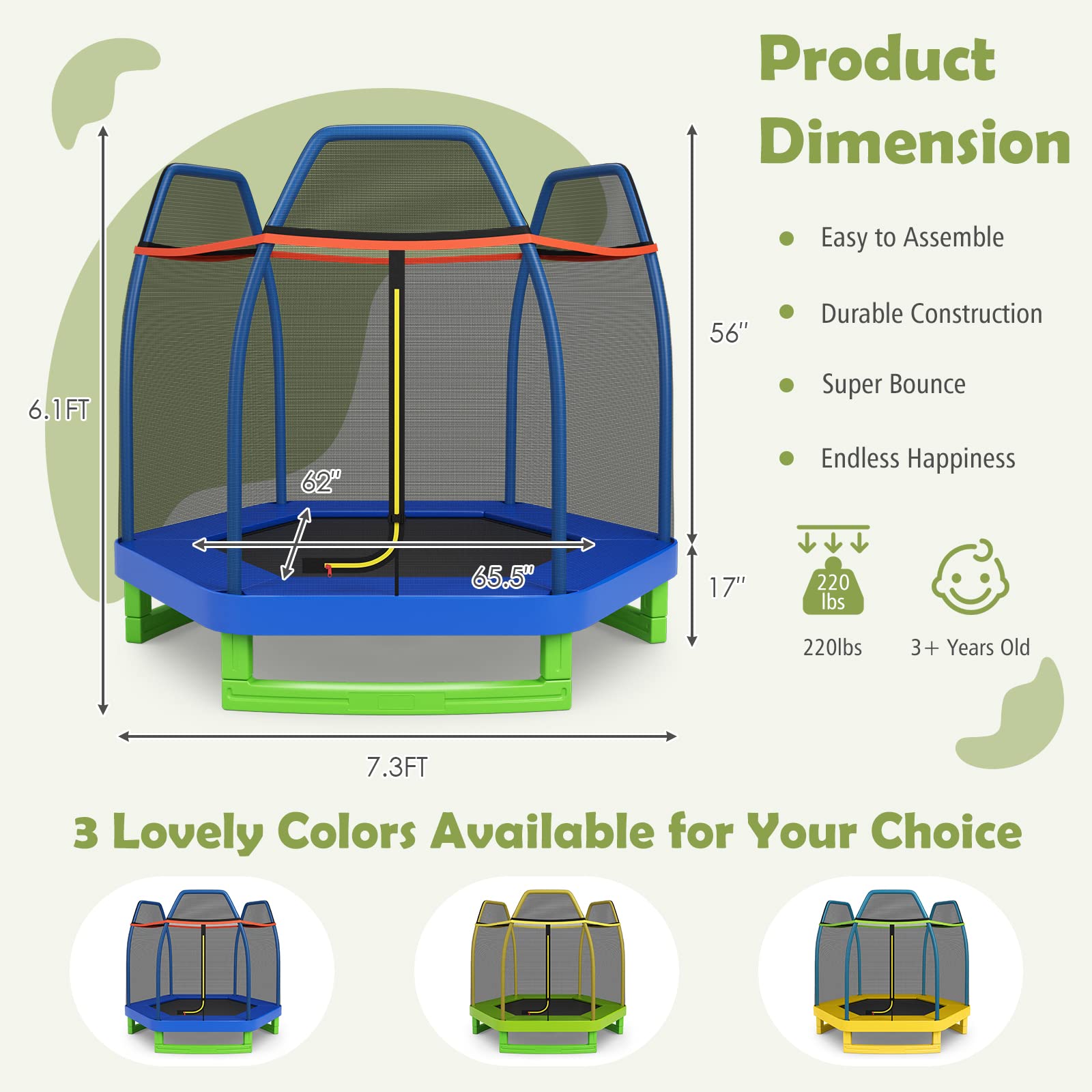 **Giantex 7 Ft Kids Trampoline with Safety Net – Heavy Duty Steel Frame Indoor/Outdoor Toddler Trampoline for Ages 3-8 – Perfect Gift for Boys & Girls – Backyard, Playroom, or Gym Use**