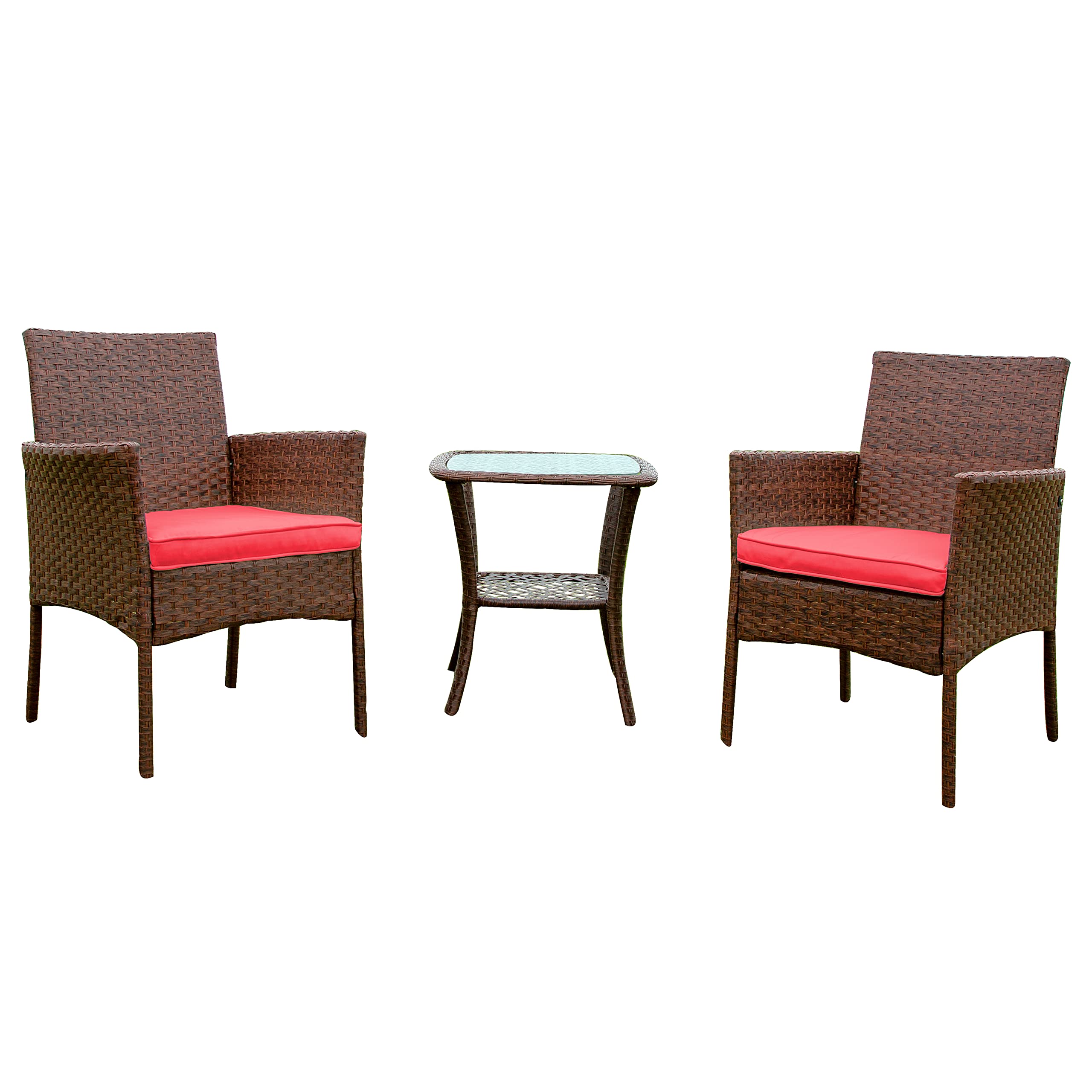 **YIYAN 3-Piece Outdoor Patio Furniture Set - Rattan Wicker Chairs with Washable Cushions for Garden, Balcony, Backyard (Red) - Perfect for Relaxing, Lounging & Entertaining**