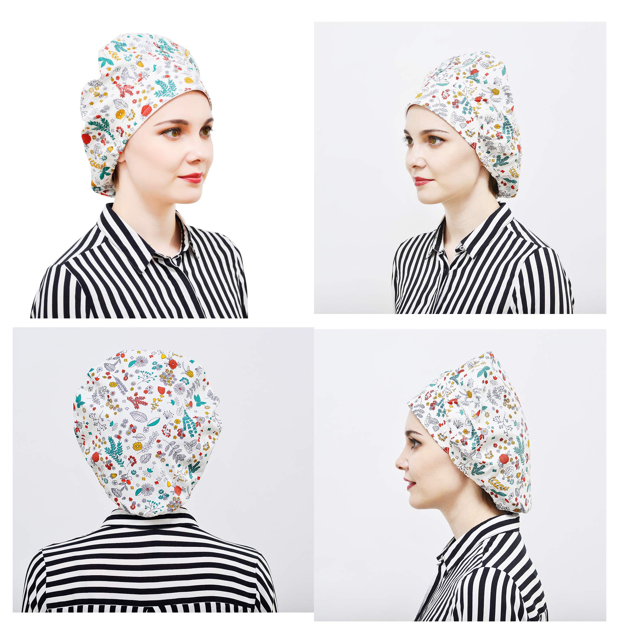 DREYOLIFE 3-Pack Cotton Bouffant Caps with Sweatband - Soft & Breathable Hair Covers for Nurses, Chefs, Food Service & Salon Professionals