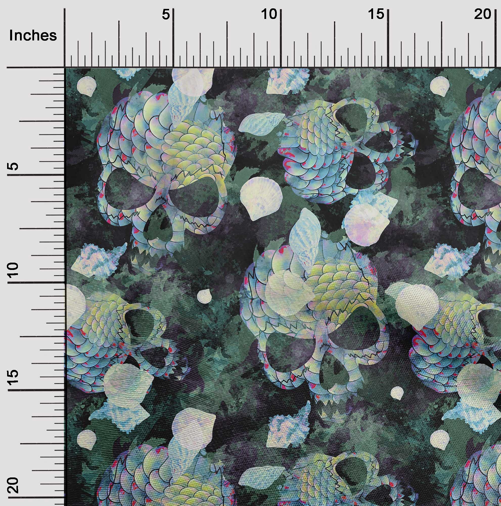 oneOone Cotton Flex Teal Green Skull Print Fabric by The Yard - 40 Inch Wide DIY Sewing Material for Clothing, Quilting & Crafts | Perfect for Halloween Costumes, Punk Fashion & Home Decor Projects