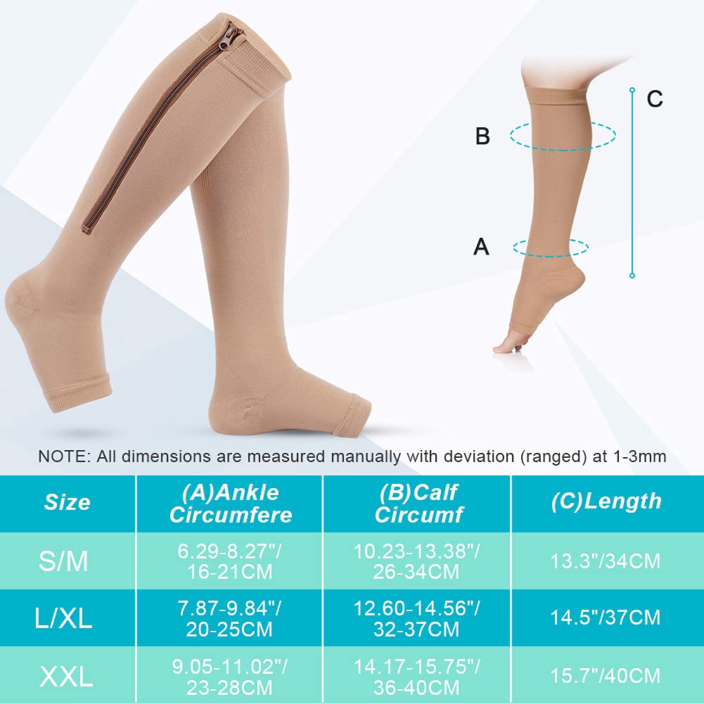 Haofy Zipper Compression Socks for Men & Women - Medical Grade Support for Varicose Veins, Edema, Swollen Ankles & Foot Pain - Perfect for Nurses, Travelers & Athletes (Great for Work, Running & Recovery)