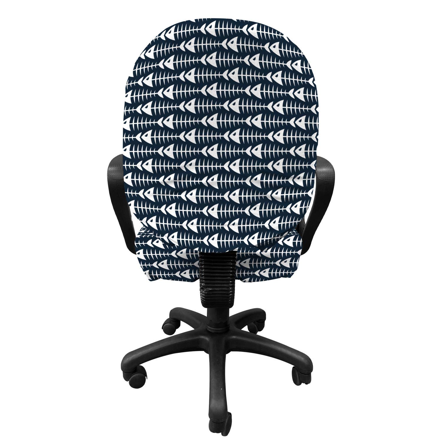 Ambesonne Animal Print Office Chair Slipcover - Fish Bone Skeleton Pattern, Underwater Theme Stretchable Washable Fabric Cover (Standard Size, Petrol Blue & White) | Perfect for Home Office, Gaming Chair, or Study Room Decor