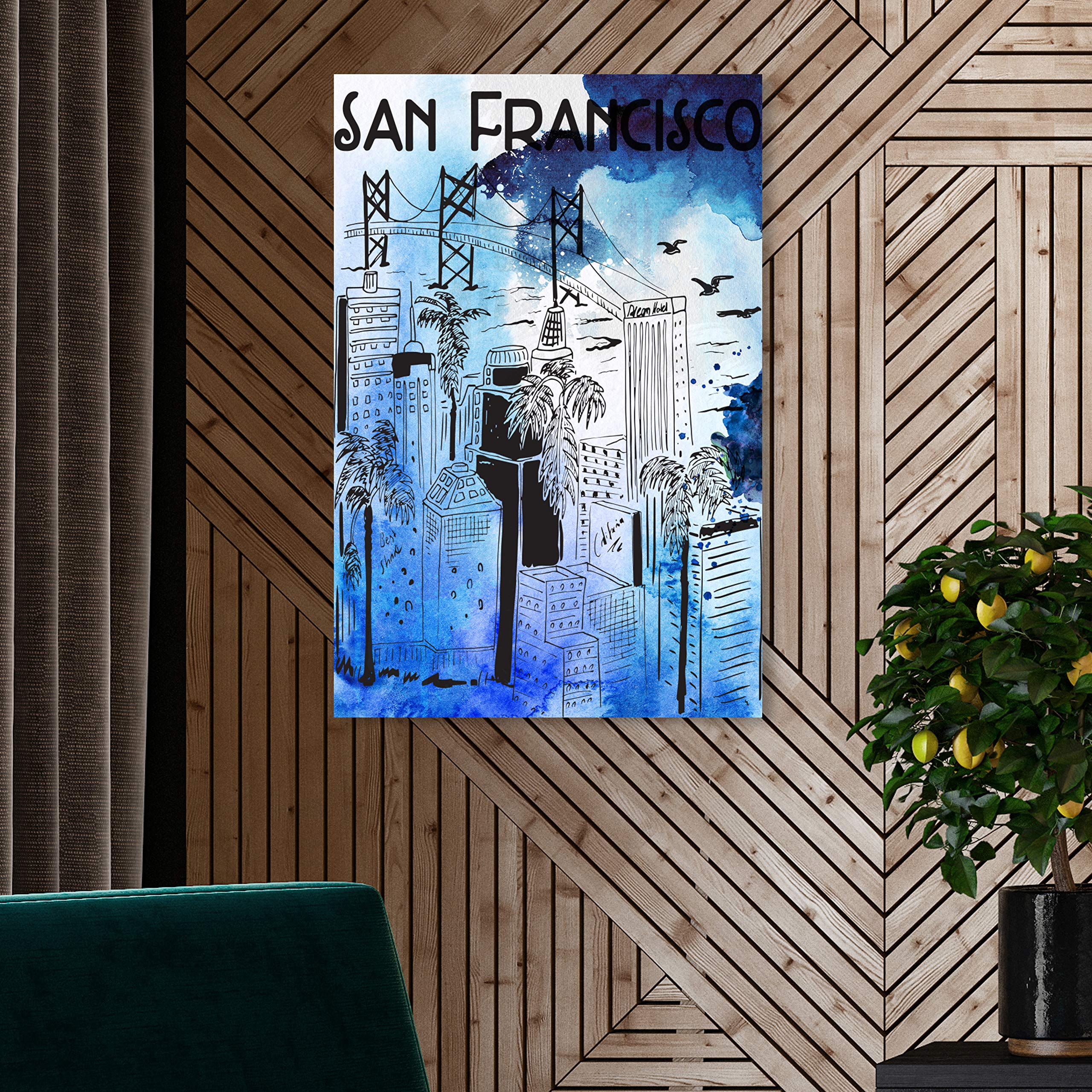 Oliver Gal Artist Co. San Francisco Skyline Wall Art Canvas Print - 20x30 Inches Blue & White Modern Home Decor for Living Room, Bedroom & Office