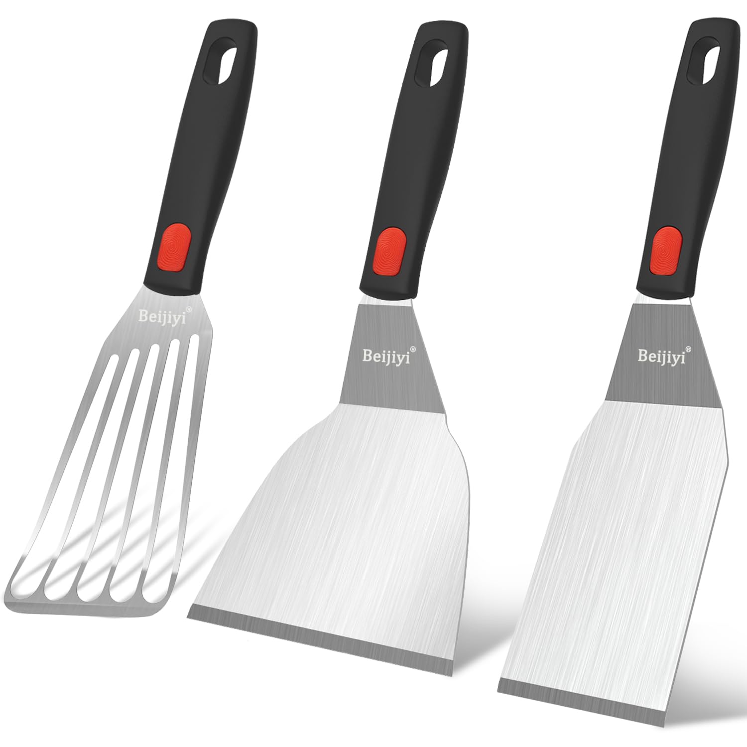Premium Stainless Steel Spatula Set - Heavy Duty Metal Turner for Cast Iron Skillet & Griddle with Heat-Resistant Silicone Handle - Perfect for Pancakes, Burgers, Eggs & Fish - Ideal for Grilling, Flipping & Cooking in Kitchen, Camping & Outdoor BBQ