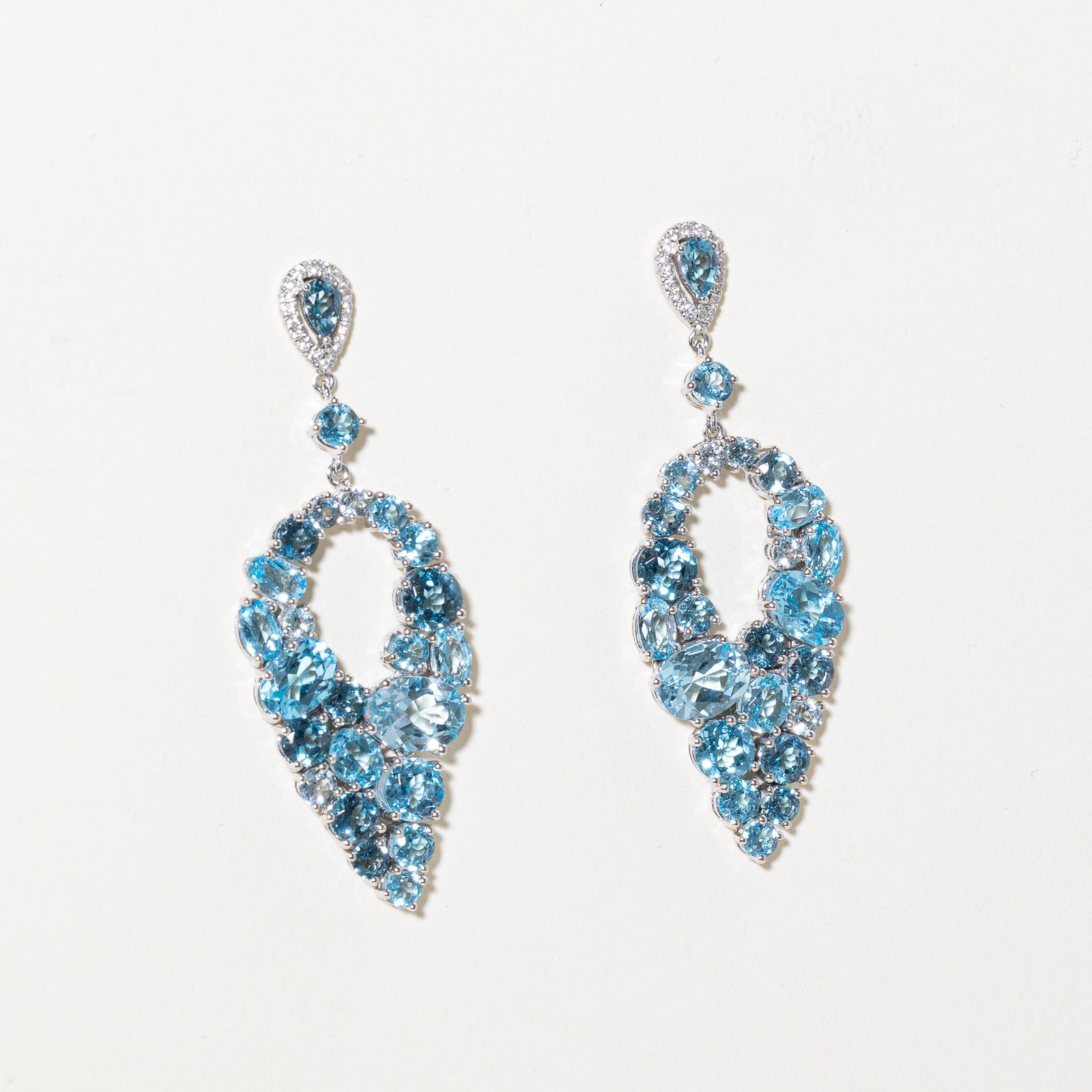 Blue Topaz and Diamond Dangle Earrings 15.00ctw - 0.18ctw Diamond Accents | Elegant Drop Earrings for Women | Perfect for Weddings, Parties & Special Occasions