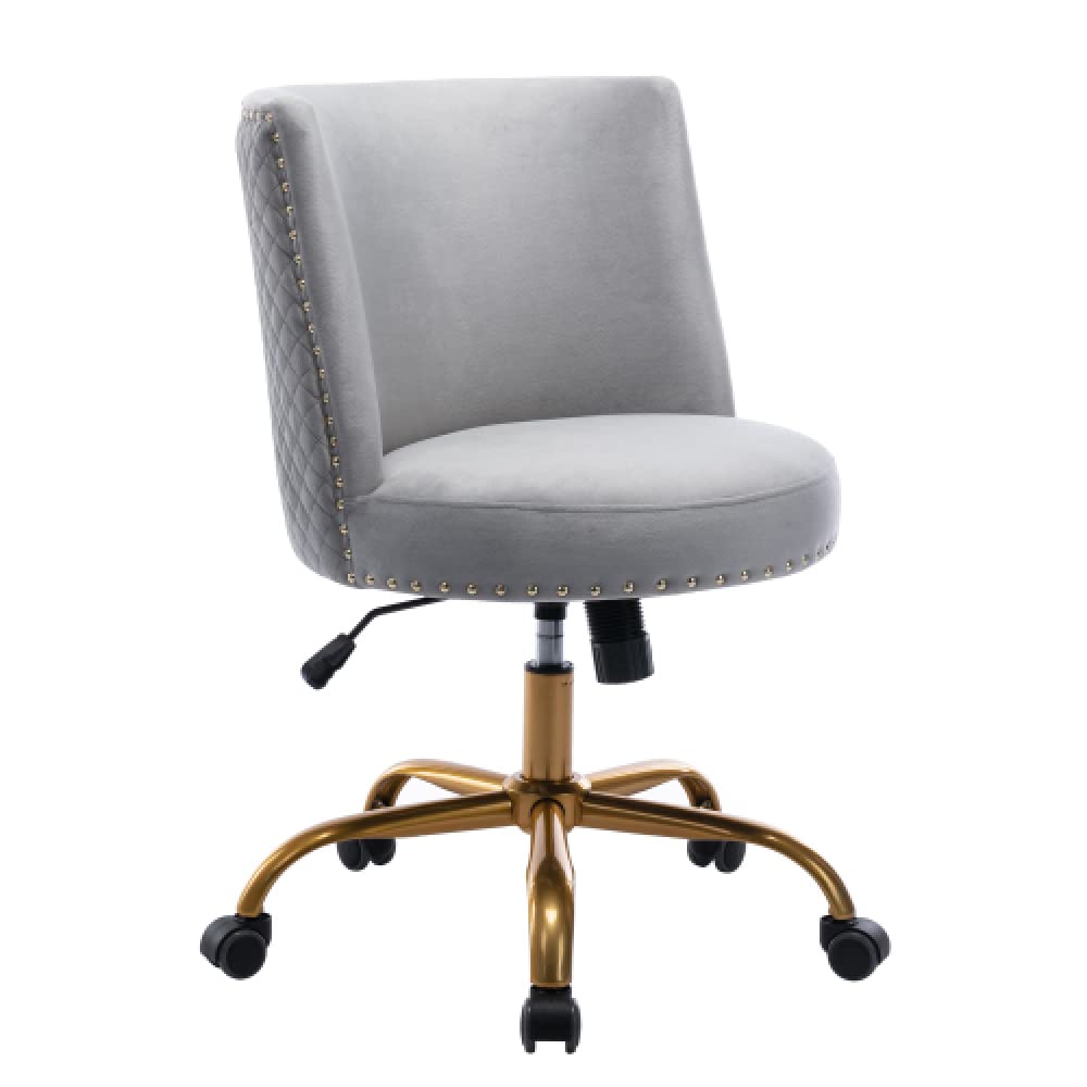 Velvet Swivel Office Chair - Modern Tilt Task Chair for Home Office, Computer Desk, Living Room & Bedroom - Ergonomic Grey Accent Chair for Work, Study & Relaxation