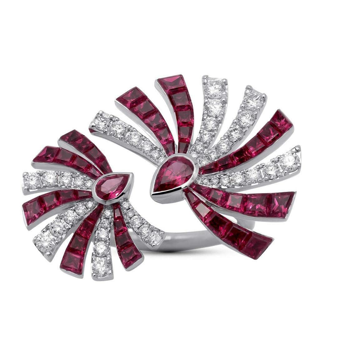 BeBold 6-Piece Pear Cut Pink Created Ruby Cocktail & Engagement Ring Set for Women - 925 Sterling Silver White Gold Plated - Perfect for Weddings, Anniversaries & Special Occasions