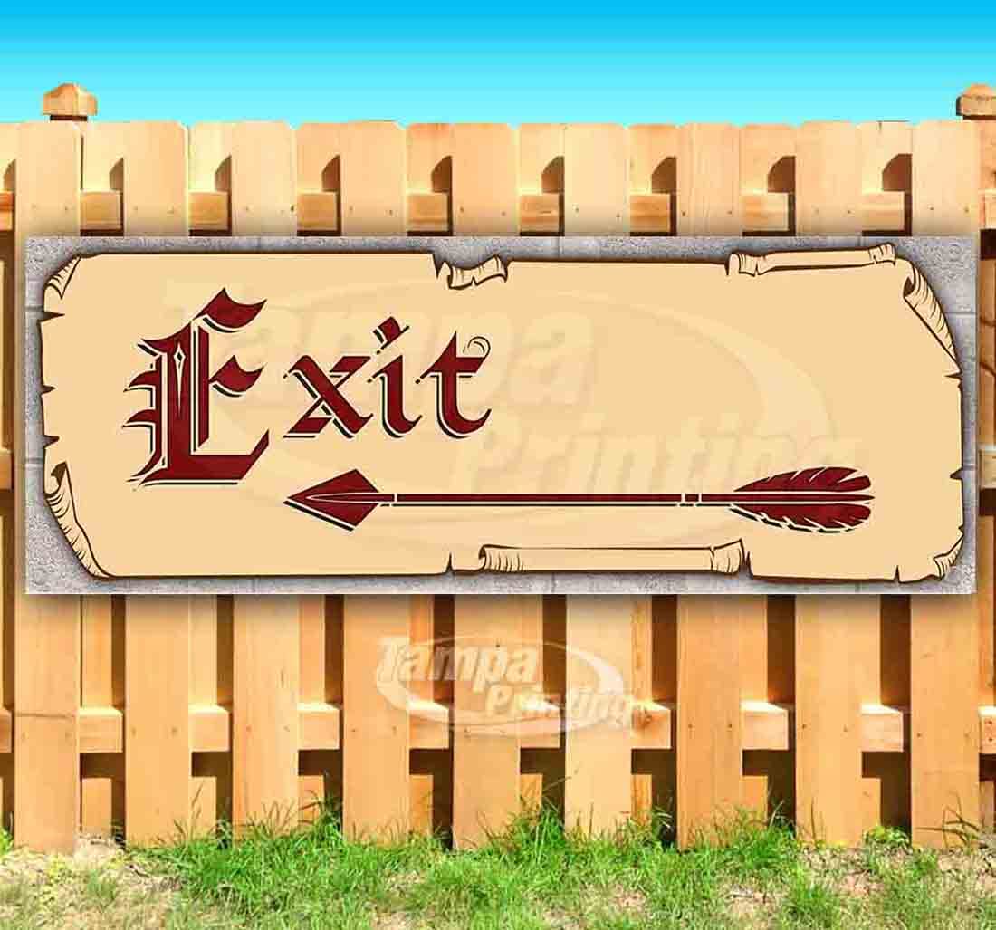 13 oz Heavy-Duty Vinyl Exit Arrow Banner with Metal Grommets - Single-Sided, Non-Fabric Safety Sign for Warehouse, Construction Sites & Emergency Exits