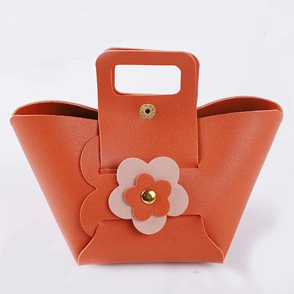 Premium Leather Gift Bags with Handles - Elegant Candy Boxes & Party Favor Packaging - Floral Design Thank You Bags for Baby Showers, Weddings & Special Events (Orange, One Size) - Perfect for Bridal Party Favors, Birthday Gifts & Corporate Giveaways
