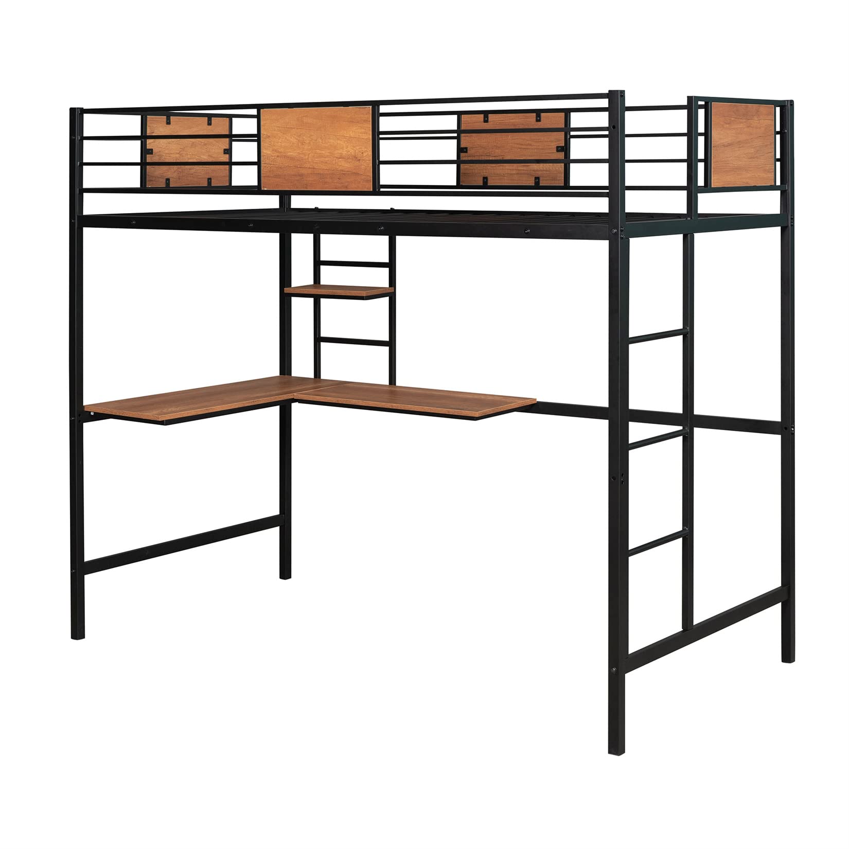 **Black Twin Loft Bed with Desk & Bookcase - Sturdy Metal Bunk Bed for Kids with Ladder & Safety Guard Rail - Perfect for Small Bedrooms, Dorms, or Shared Kids' Rooms**