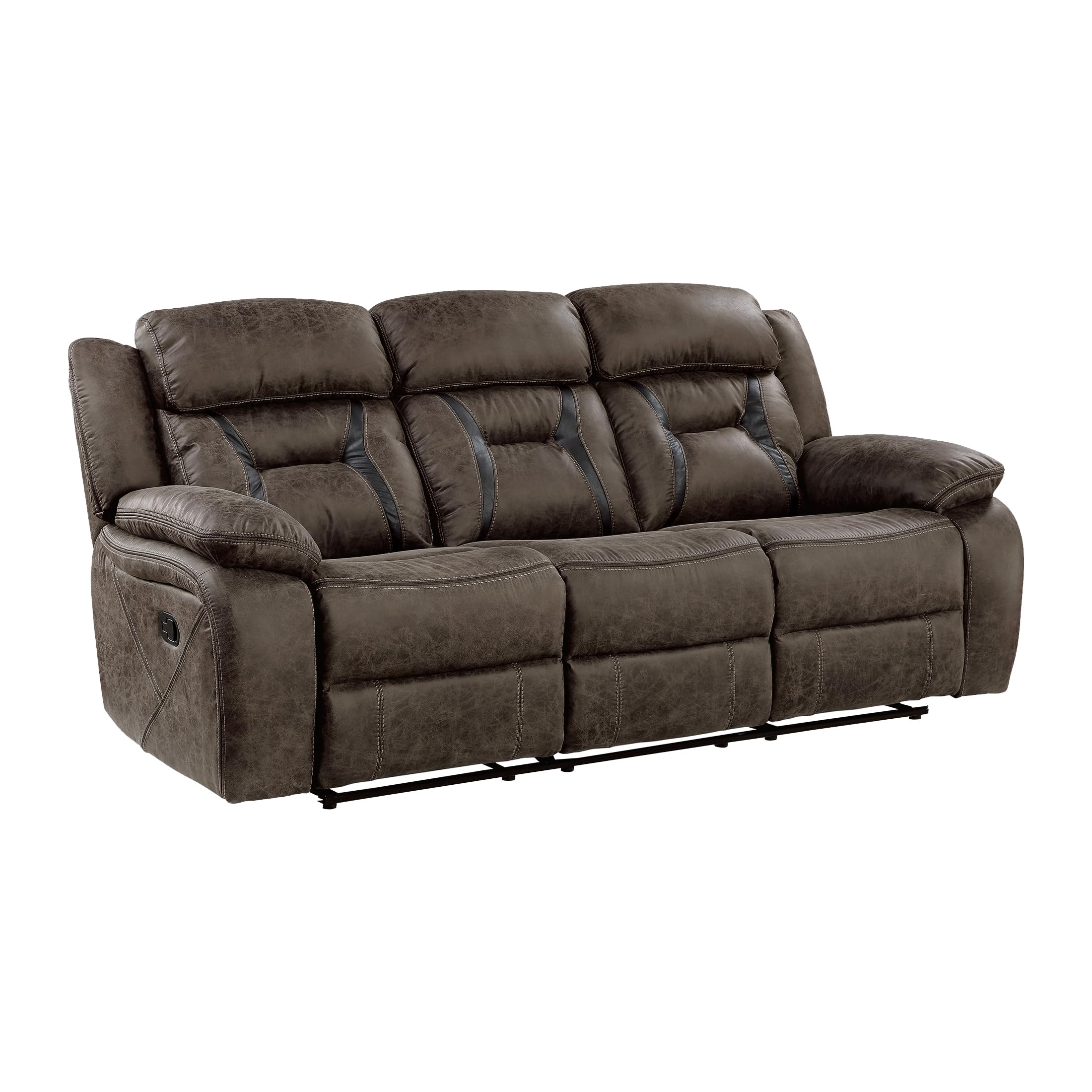 Homelegance Dark Brown Polished Microfiber Manual Double Recliner Sofa - Comfortable Living Room Furniture for Relaxing & Entertaining