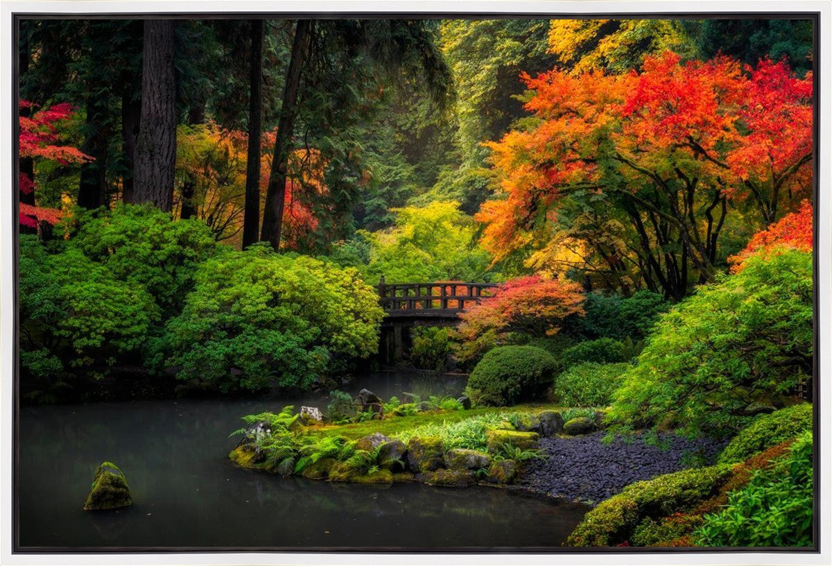 Hand-Painted Garden Bridge Landscape Canvas Wall Art - Stretched Gallery Wrap Ready to Hang - Perfect for Living Room, Bedroom & Office Decor